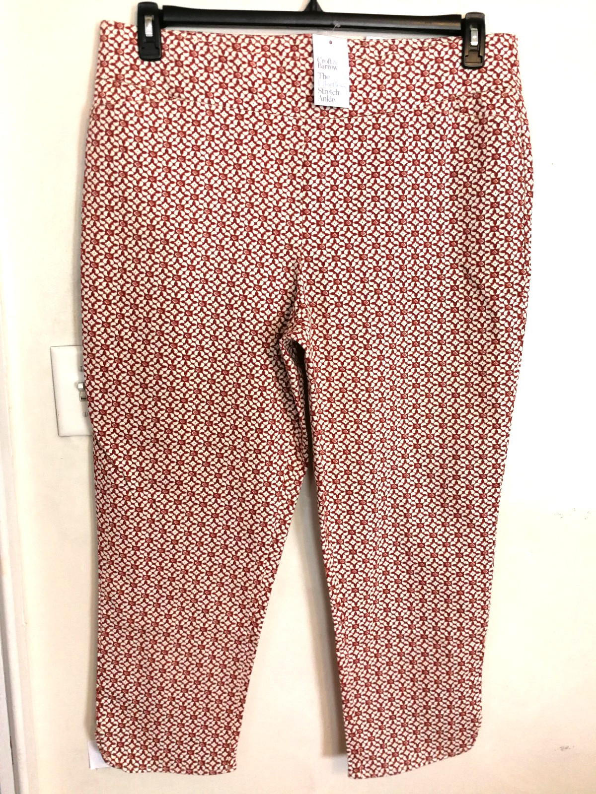 Croft & Barrow Women Pants 18 Plus Maroon White Effortless Stretch Ankle Pockets