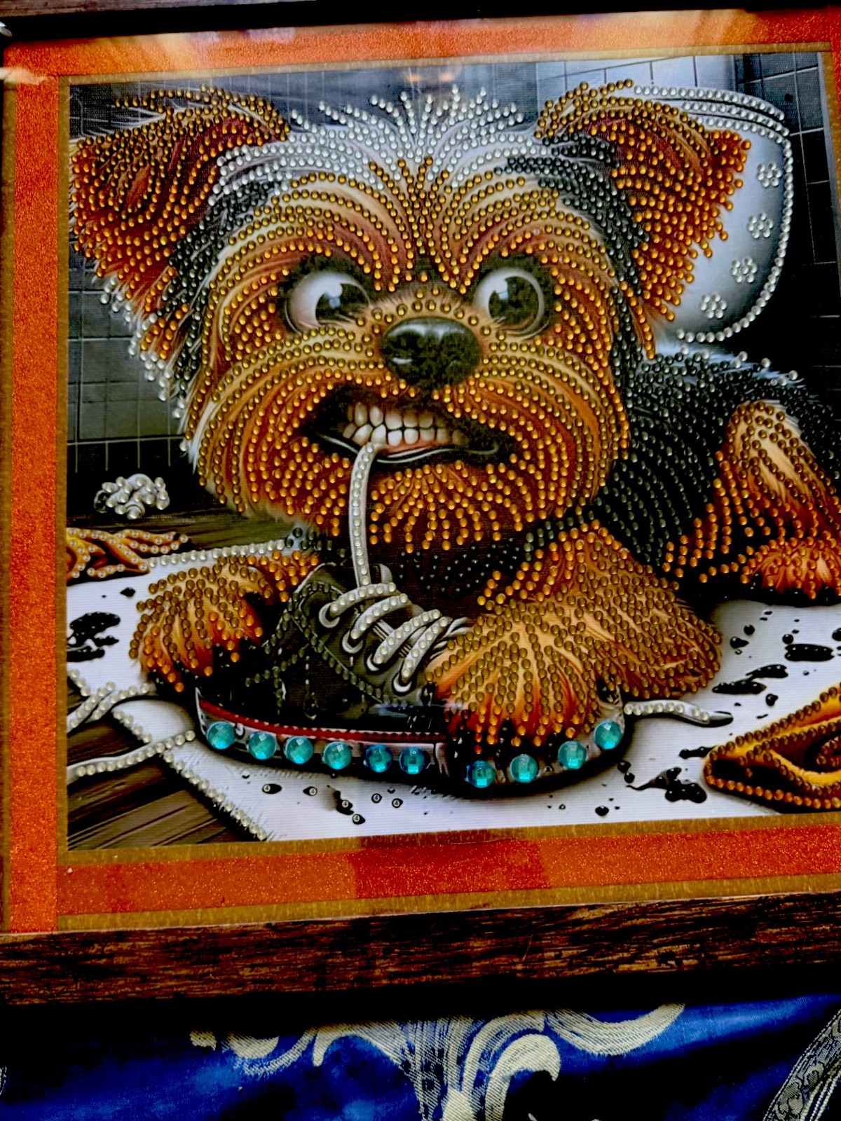 Handmade Rhinestone Diamond Painting Wall Hanging - Puppy Dog Yorkshire Terrier