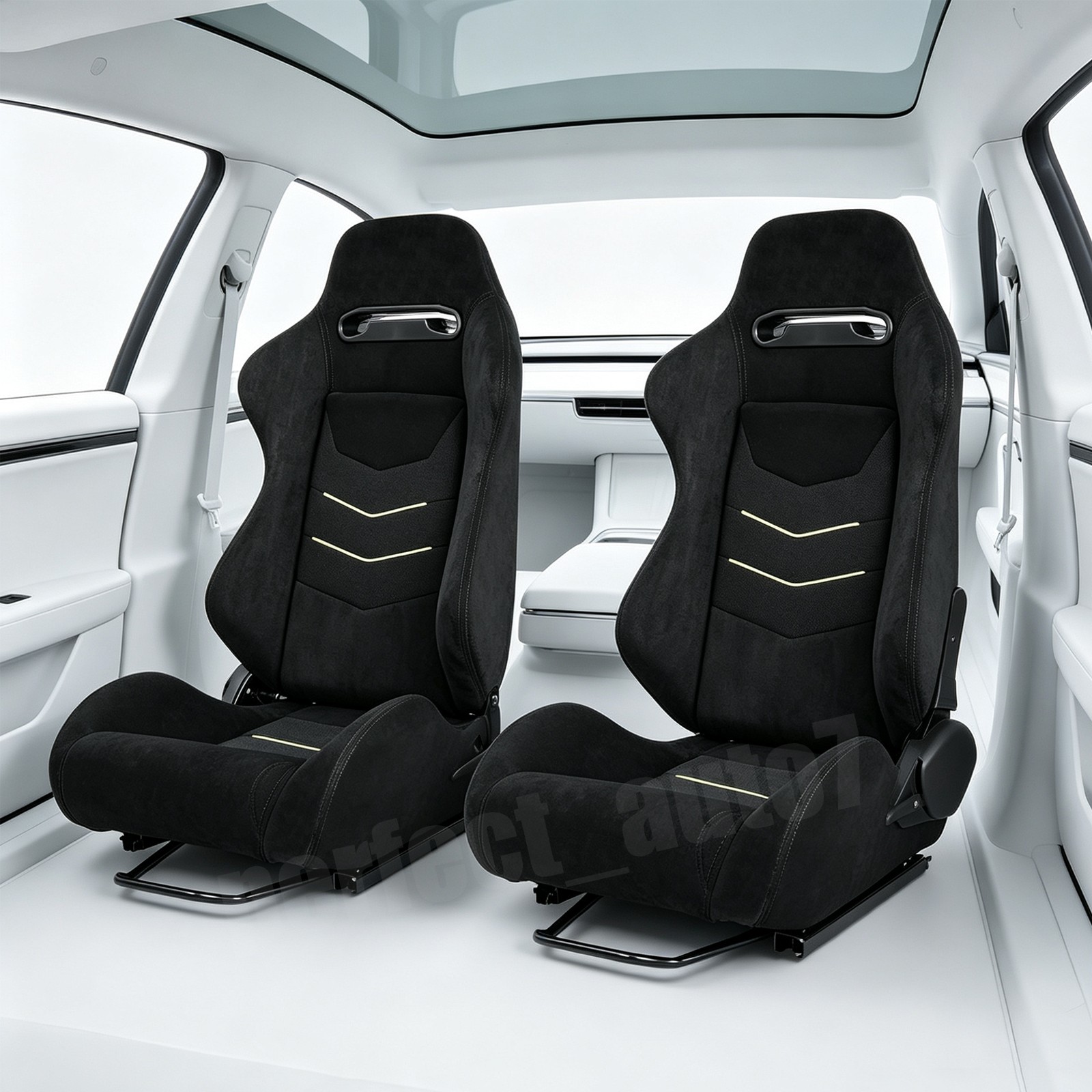 Universal Pair Reclinable Black Suede  Sport Racing Seats W/Slider Left/Right