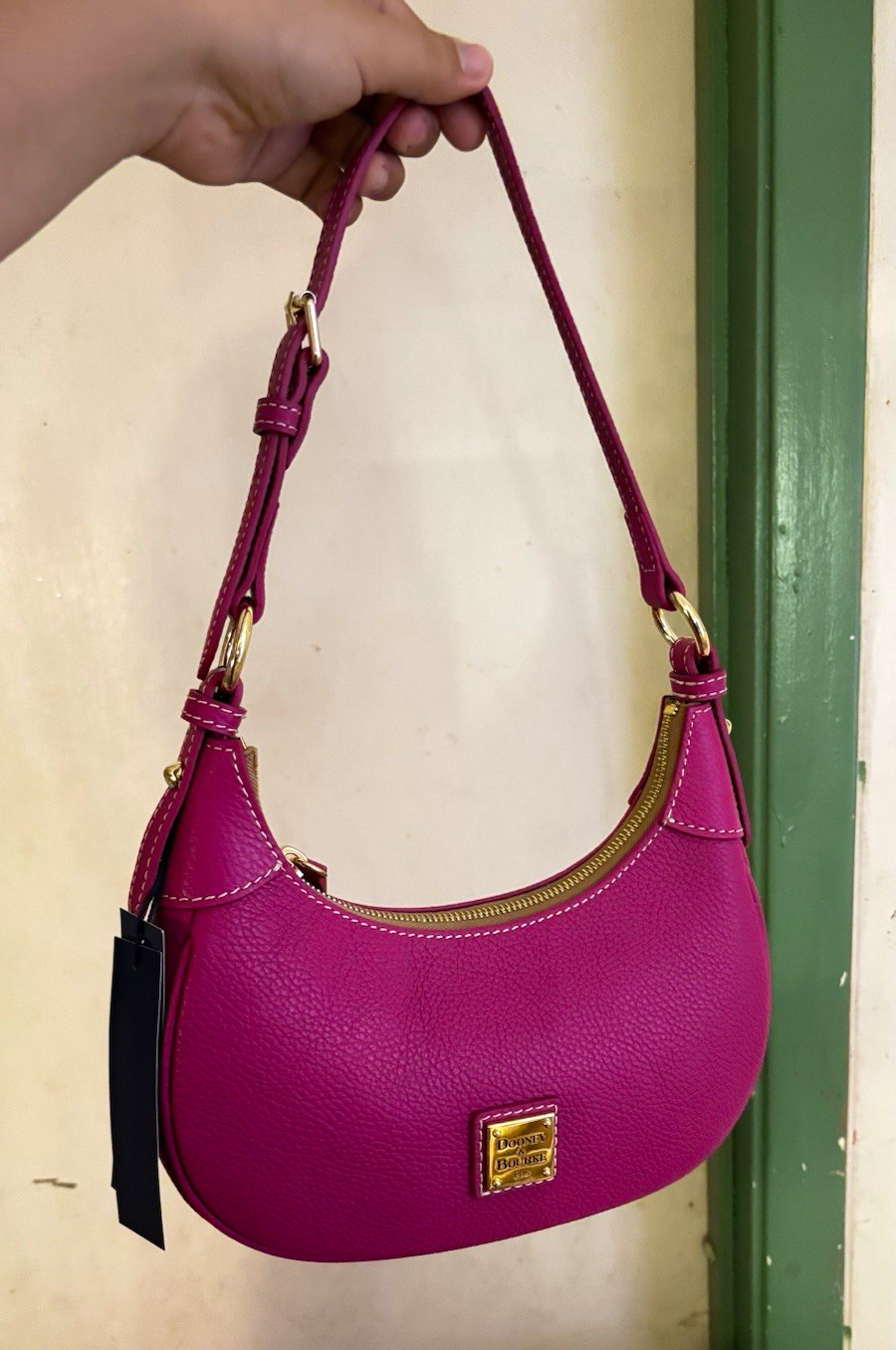 Dooney & Bourke Purple Pebbled Crescent Shoulder Bag Zip Gold Hardware Strap