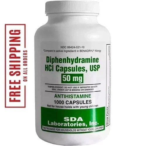 DIPHENHYDRAMINE 50MG 1000ct capsules, SDA LABS, Allergy Relief EXP 4/2029