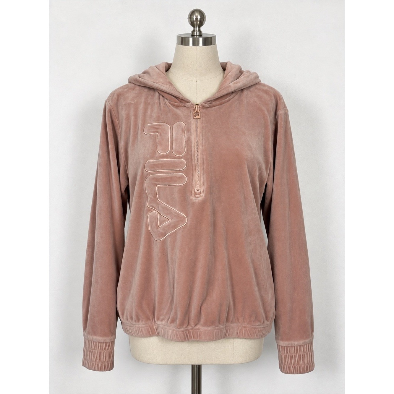 FILA Velour Hoodie Quarter-Zip Size L Pink Y2K Athleisure Soft Girl Loungewear