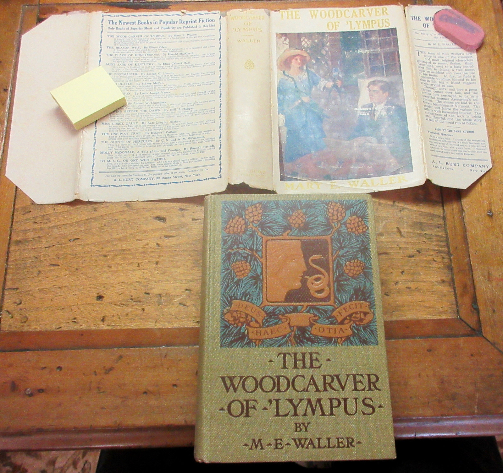 Antique The Woodcarver Of Lympus.  M.E. Waller. 1912 Dust Jacket DJ illustrated