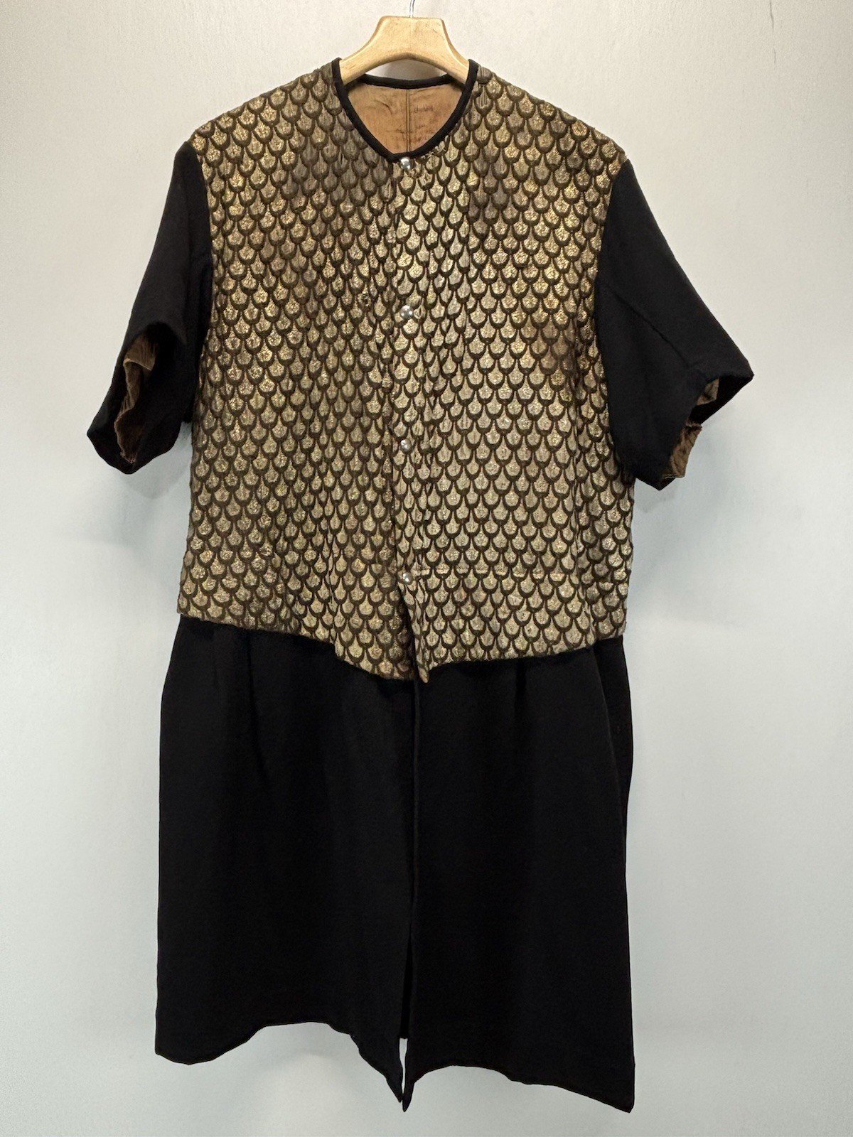 Antique 1800s C.W. Mutell Wool Brocade Guard Jacket Mens Black Gold  MA USA Coat