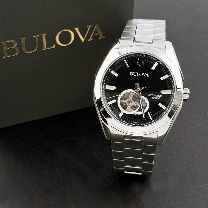 Bulova Men\'s Surveyor 96A270 Black Dial Automatic Chronograph Watch 42MM
