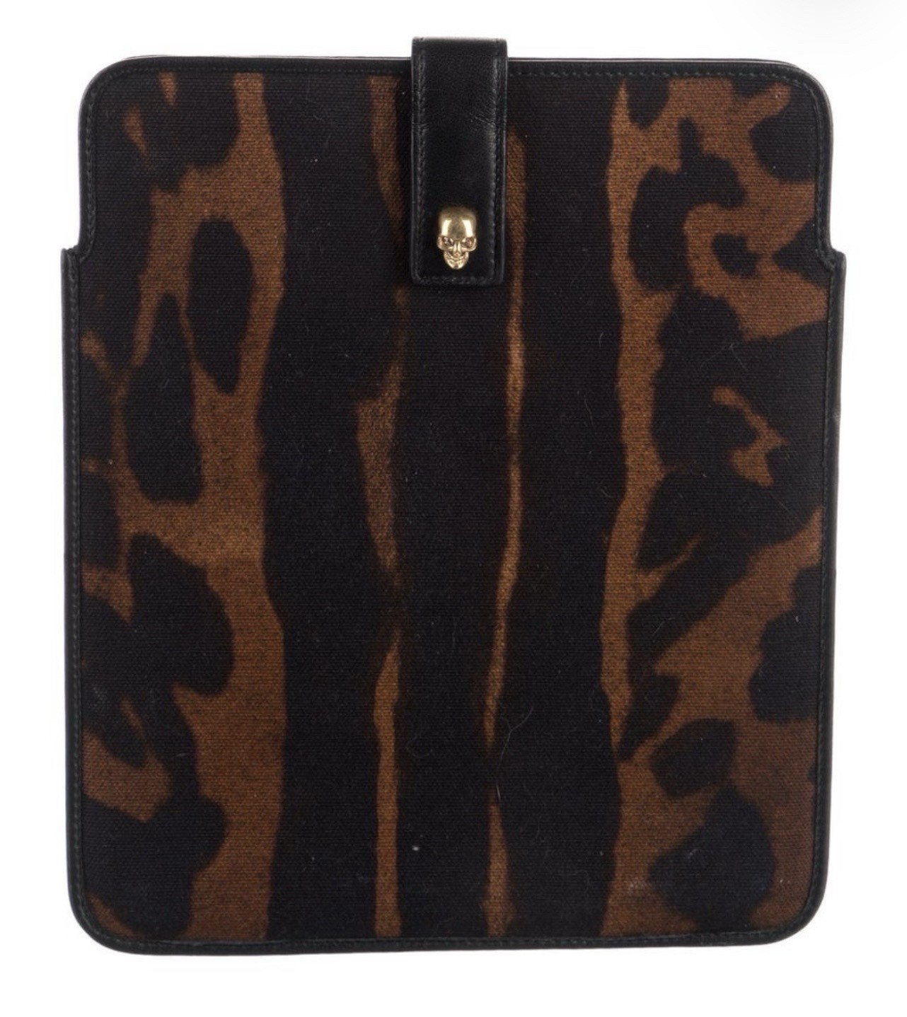 Alexander McQueen Leopard Print Leather Lined Canvas iPad Case