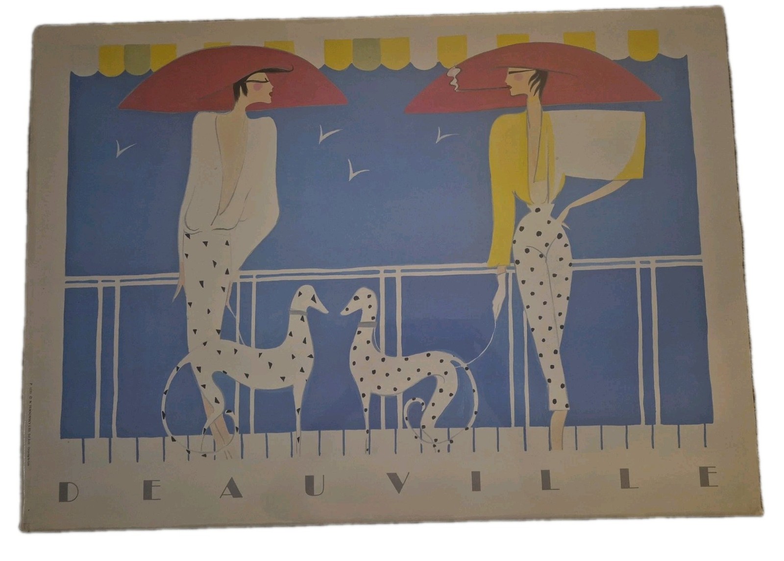 Vintage Lea Deauville Poster W Turnowsky Tel Aviv Women Greyhound Dogs Israel