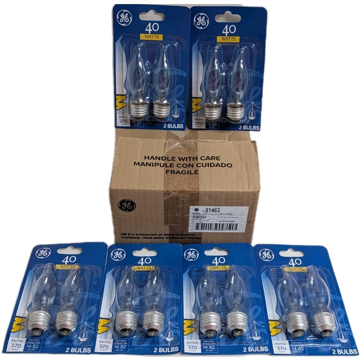 12 GE Light Bulbs 40Watts Bent Tip Crystal Clear Medium Base Decorative