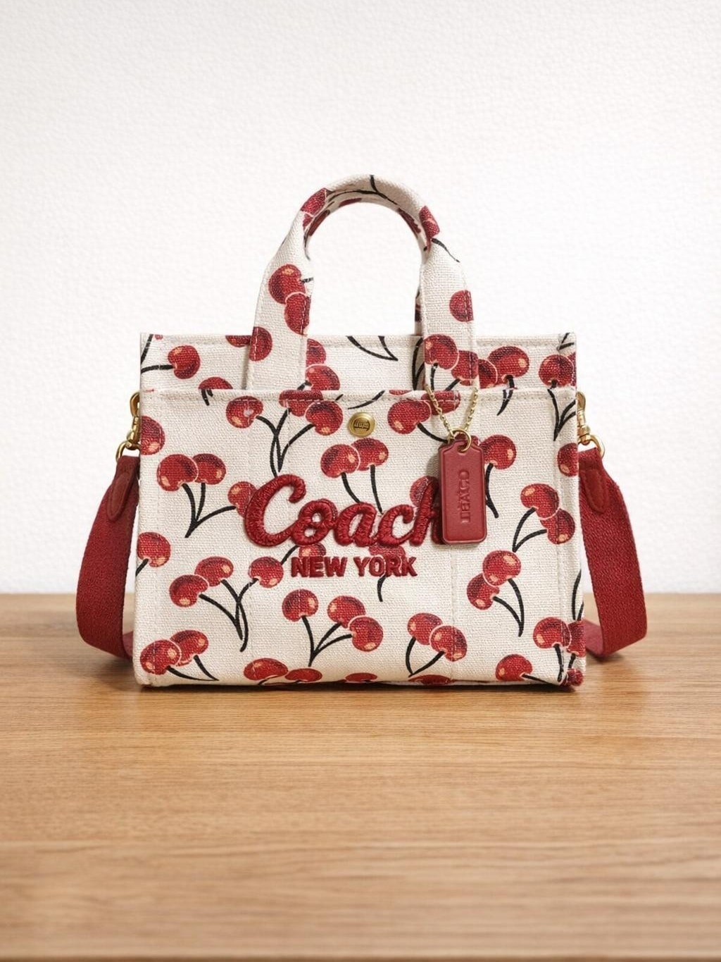COACH Women\'s Cherry Print Canvas 26 Cargo Tote Bag