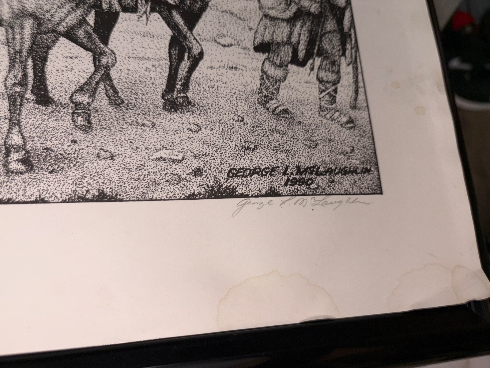 Original Stippling B & W Picture, Framed depicting \