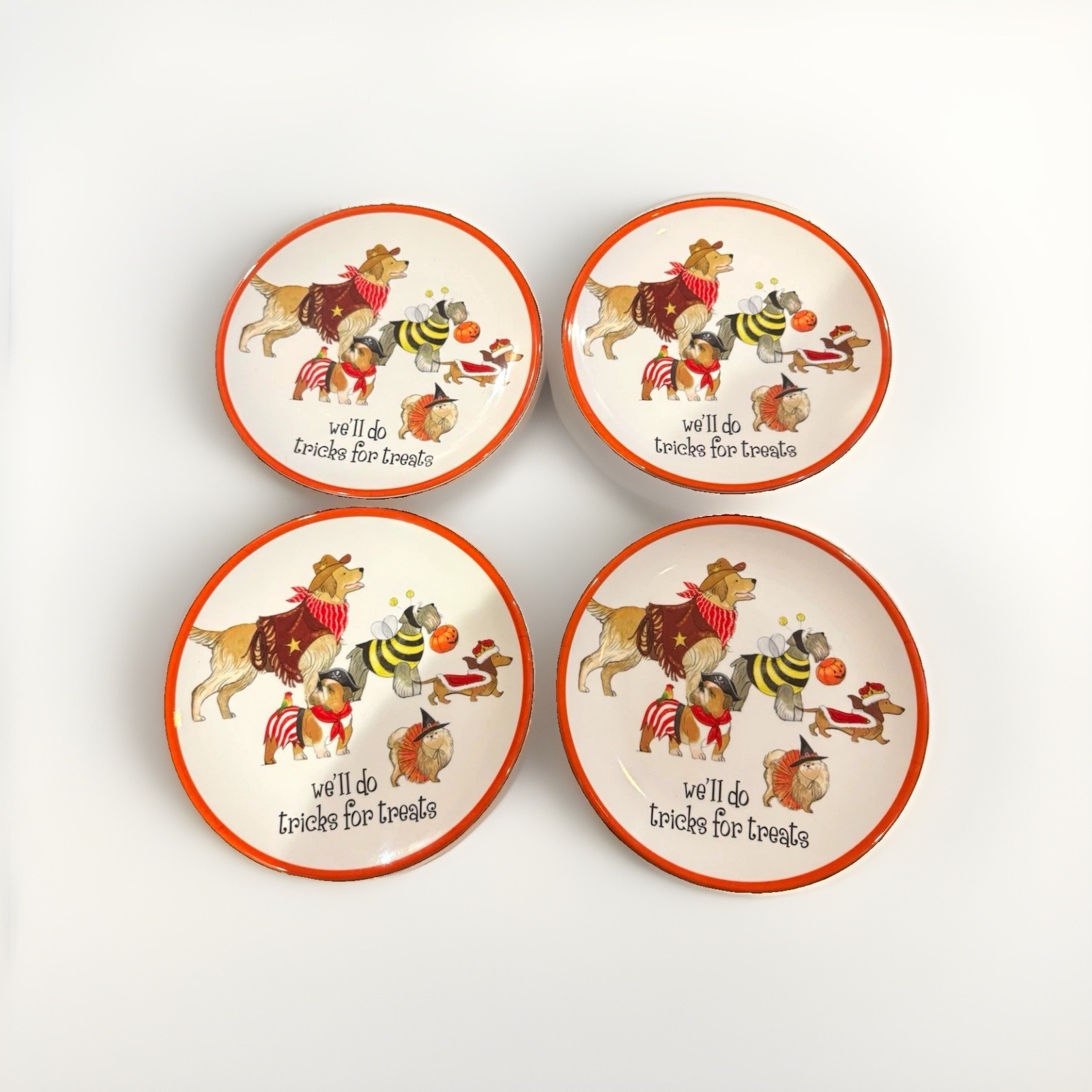 Pier 1 Imports Halloween Dogs Plates Set of 4 10\