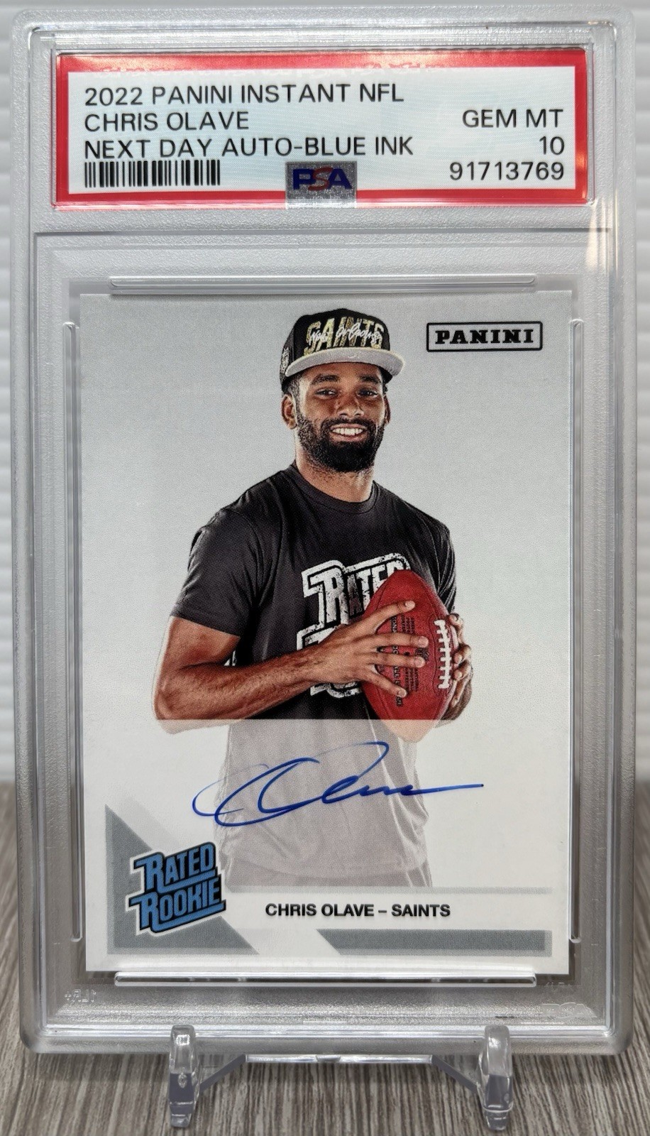 Chris Olave RC 2022 Panini Instant NFL Next Day Auto BLUE INK PSA 10 Pop 1