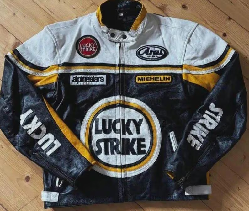 Lucky Strike Motorbike Leather Jacket New Lucky Strike Motorcycle Biker Jacket