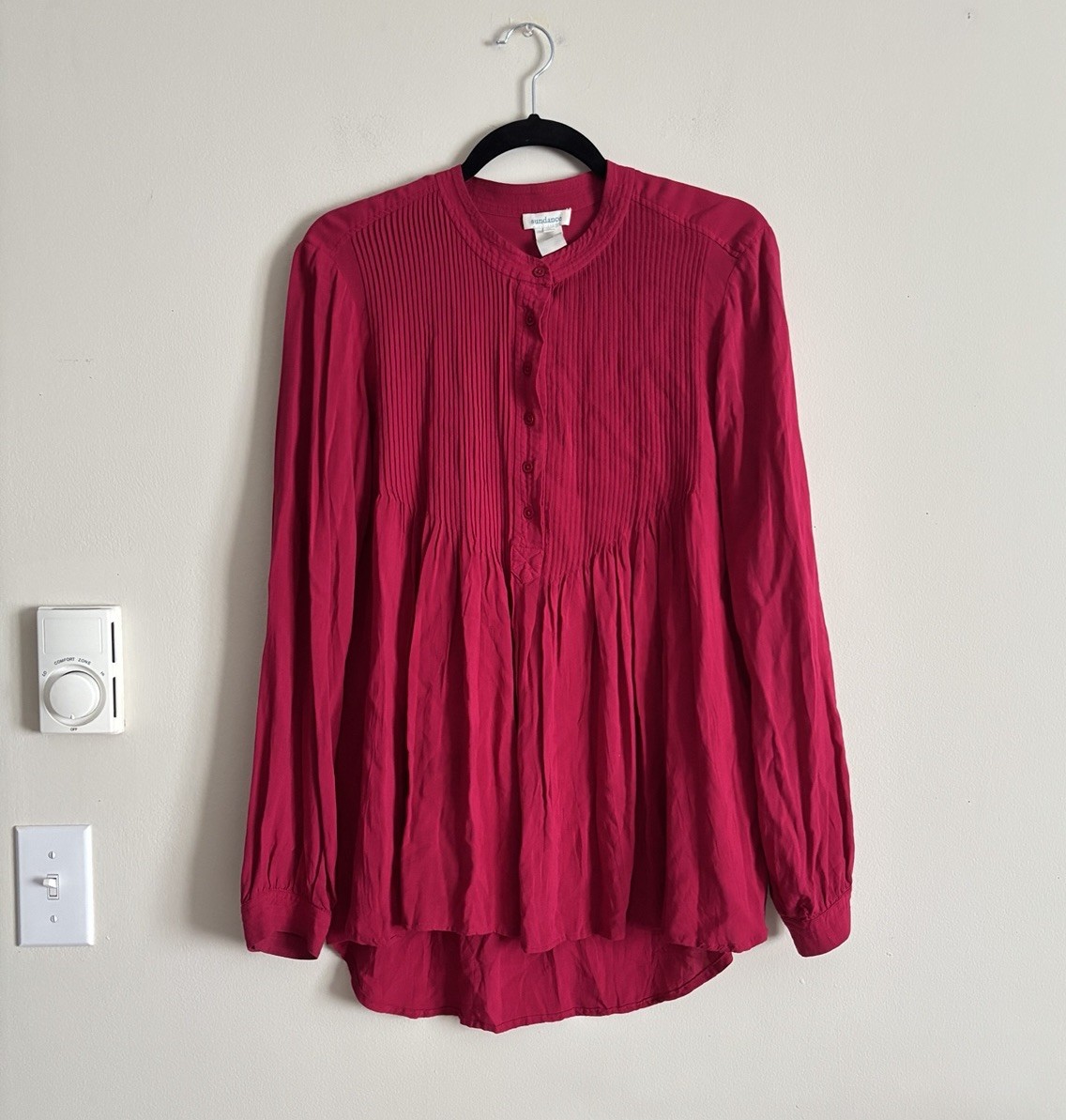 Boho Hippie Summer Sundance Womens Medium Top Popover Button Pink Cute Flowy