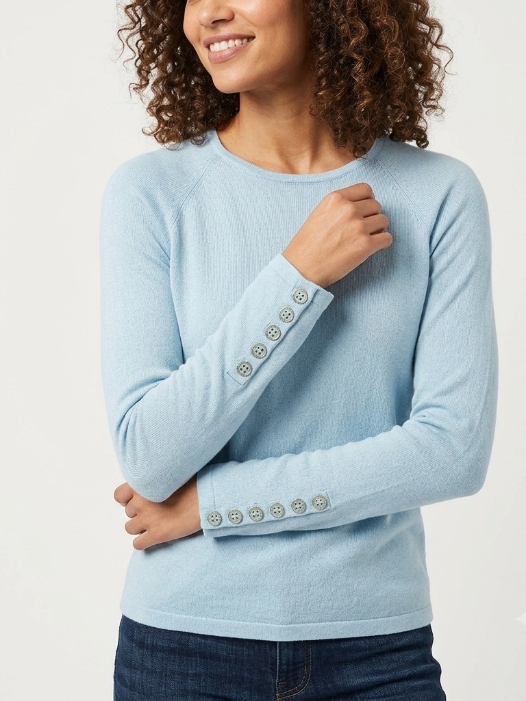 J. McLaughlin Pale Blue Long Sleeve Crewneck Top with Button Cuffs