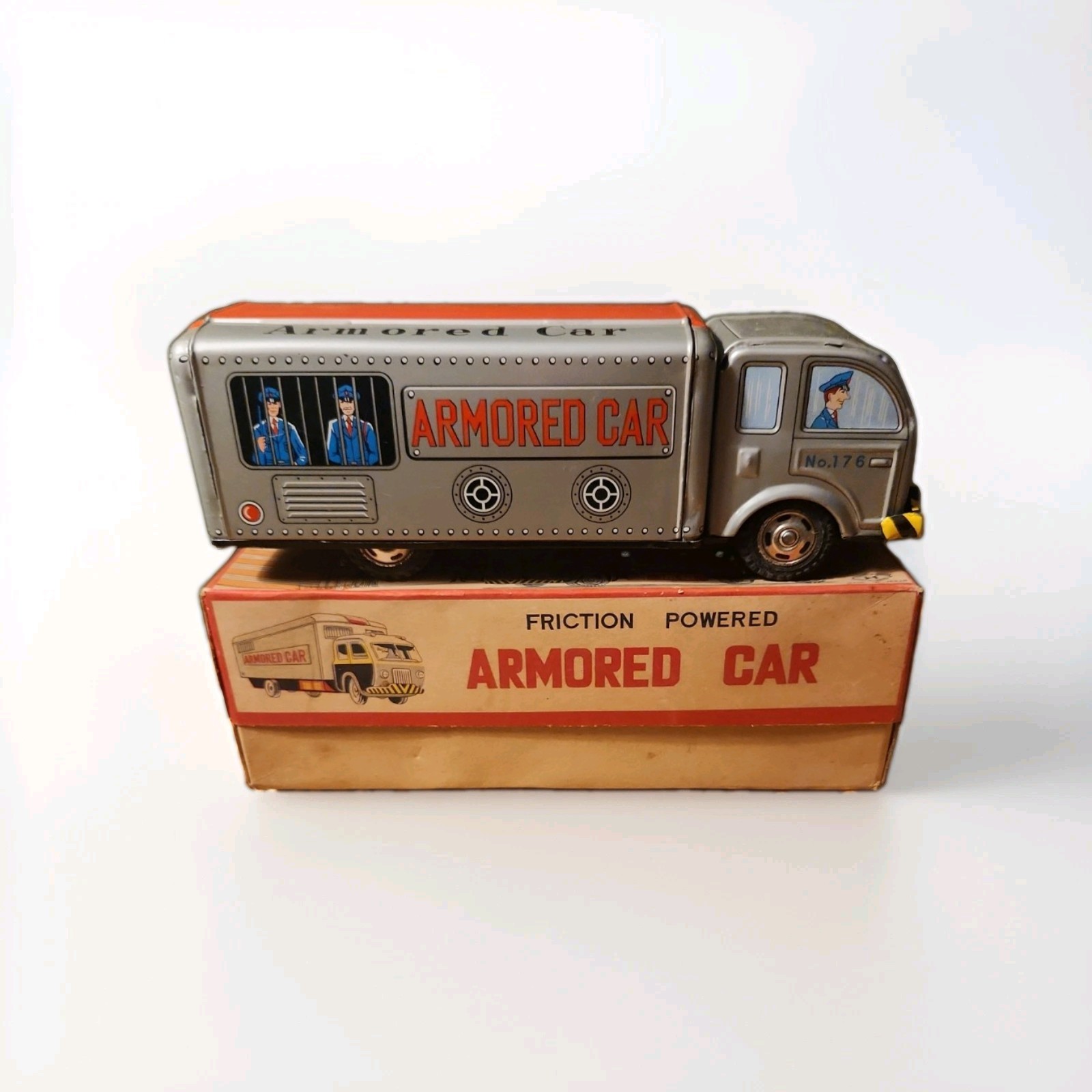 VTG 60s Tin Litho LTD Japan Friction Powered Armored Toy Car In Box Not Bank VTG 60s Tin Litho LTD Japan Friction Powered Armored Toy Car In Box Not Bank