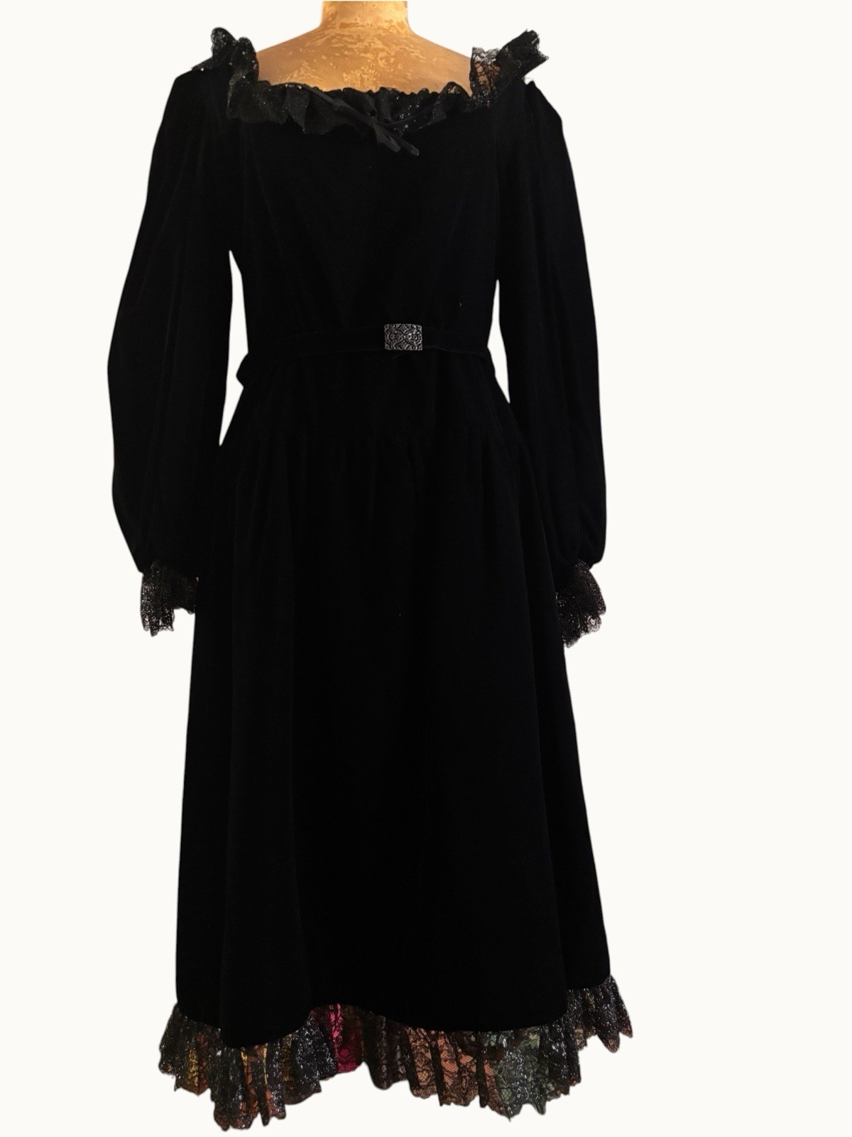 Vintage Jean-Louis Scherrer Black Velvet Lace Dress, Made In France, Size 10 Vintage Jean-Louis Scherrer Black Velvet Lace Dress, Made In France, Size 10