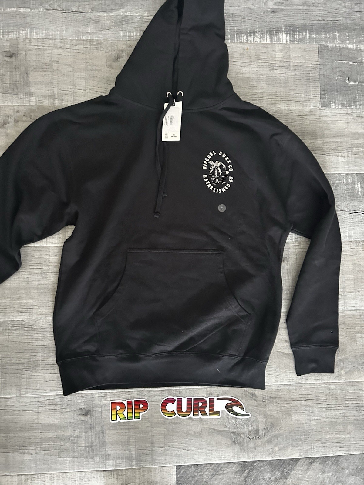 Rip Curl Black Pullover Hoodie Large Cotton Fishing Outdoors Back To School Fish