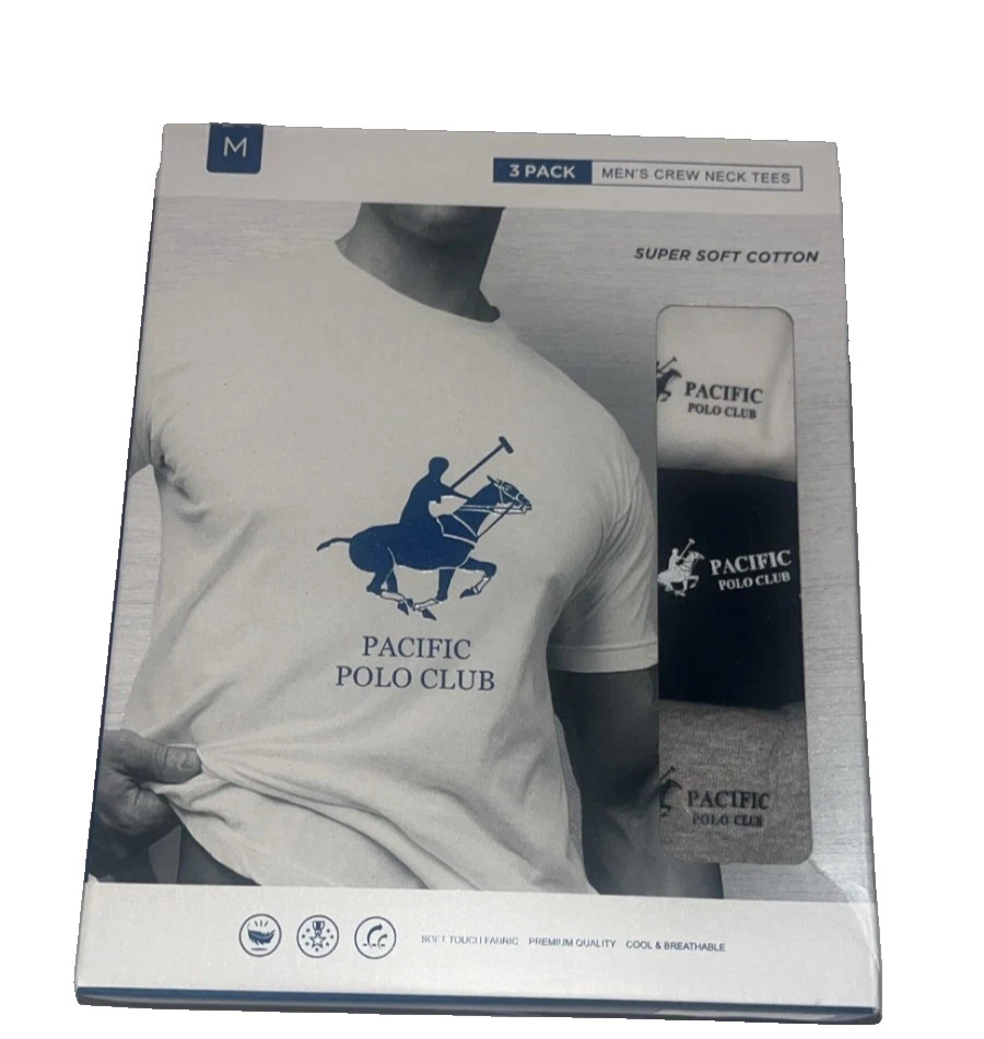 Pacific Polo Club Men’s V-Neck Tees Assorted Box of 3 Pack SZ M NIB