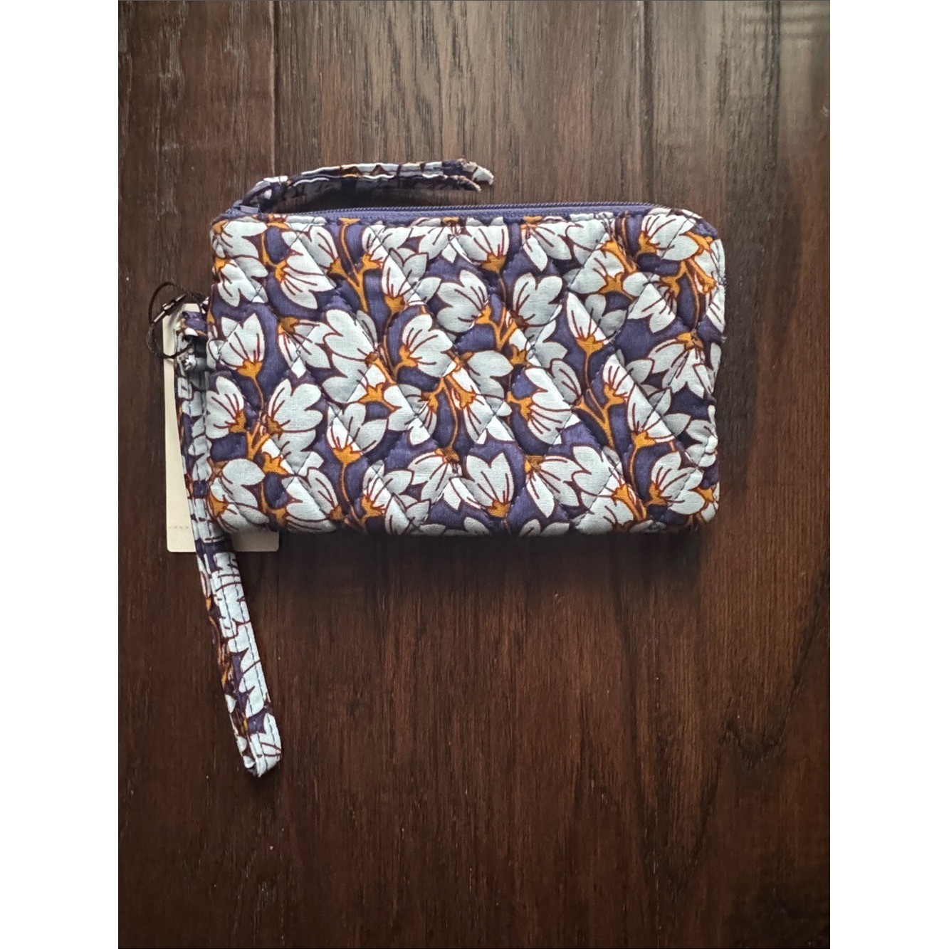 Vera Bradley Quilted Floral Wristlet in Purple, White and Orange Vera Bradley Quilted Floral Wristlet in Purple, White and Orange