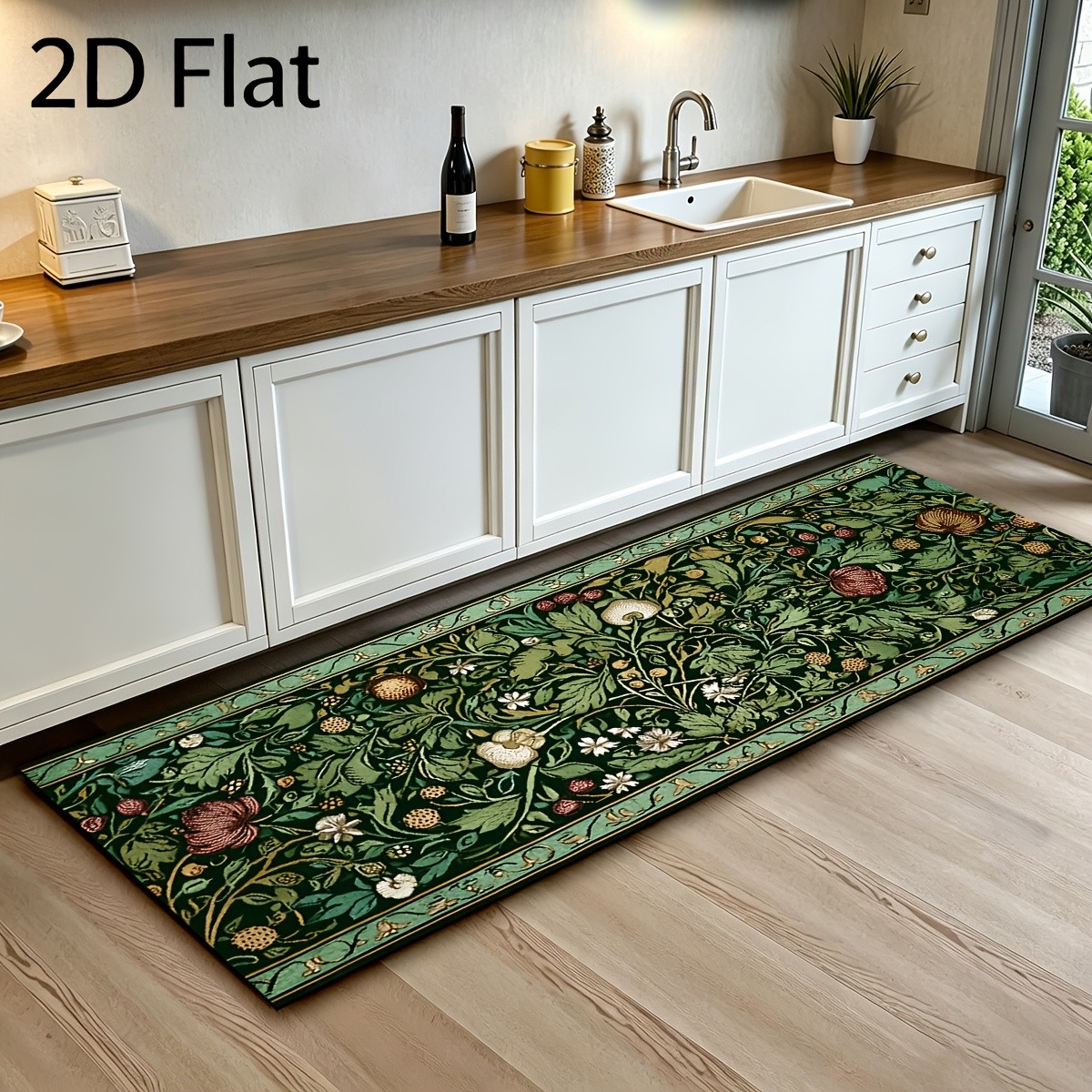 2D Flat, 2D Flat 1pc Bath Rug, Printed Flannel Mat, Bohemian Style Plant Patte
