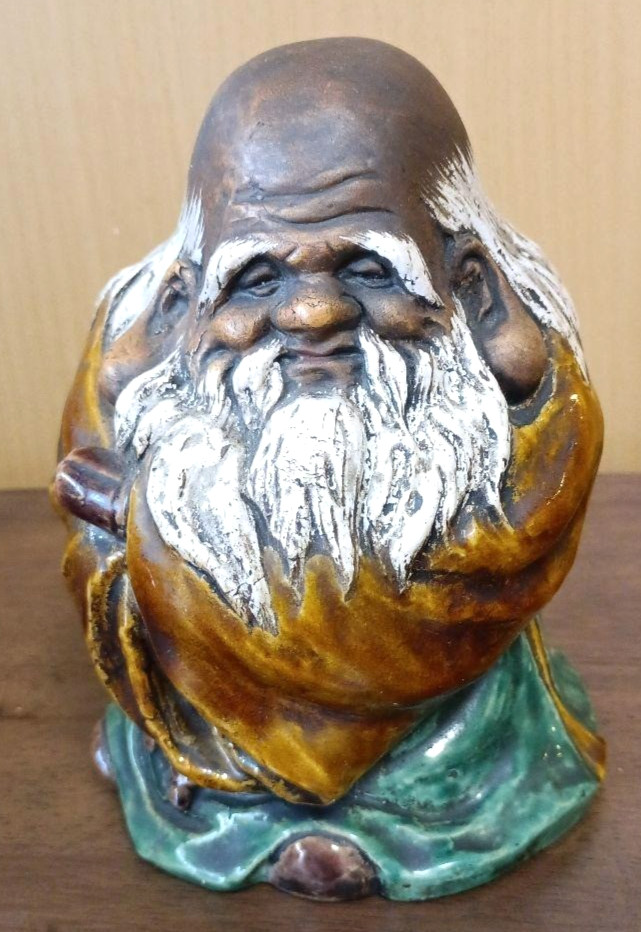 Vintage Japanese Old Kutani Ware Pottery KOTOBUKI-ROJIN Fukurokuju Statue H18cm