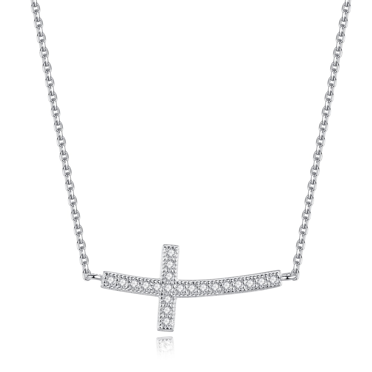 Lavishe 925 Sterling Silver Cubic Zirconia Sideways Cross Curved Necklace Lavishe 925 Sterling Silver Cubic Zirconia Sideways Cross Curved Necklace