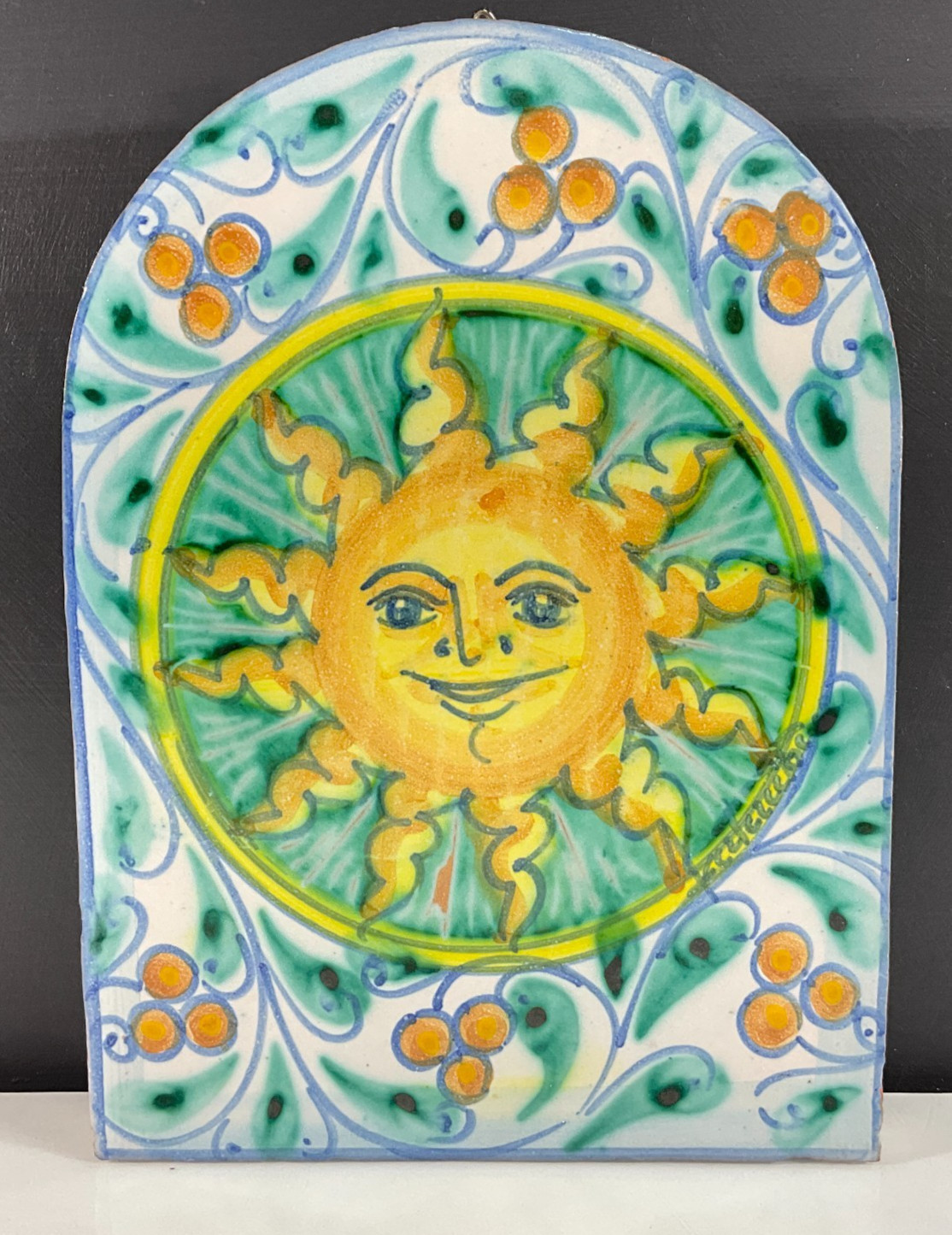 Vietri Frantantoni First Stone Italian Sun Wall Plaque Hand Painted Signed VTG Vietri Frantantoni First Stone Italian Sun Wall Plaque Hand Painted Signed VTG