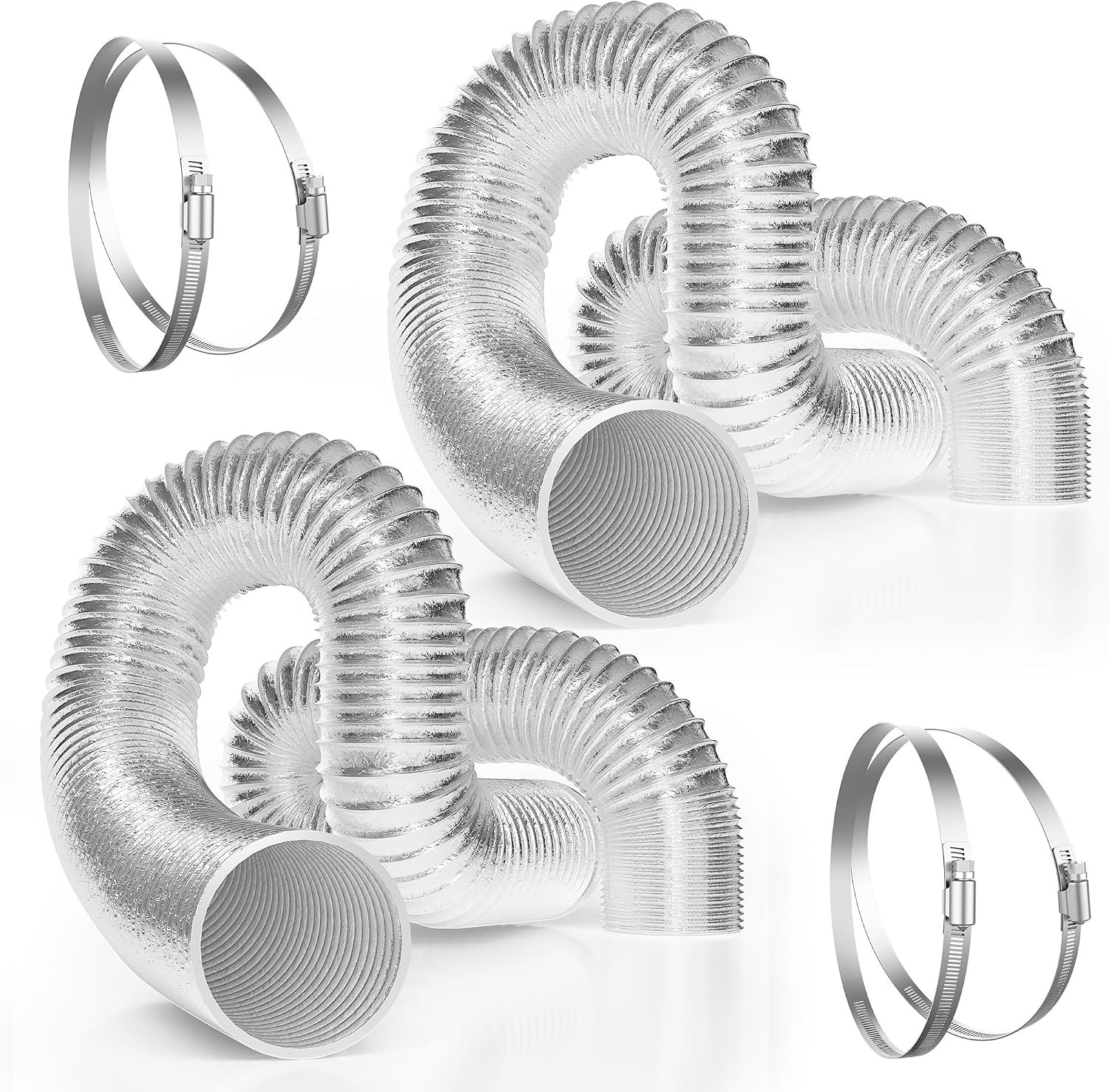 6 Inch Flex Aluminum Ducting, 25 Ft Air Duct with 2 Clamps, 2-Pack