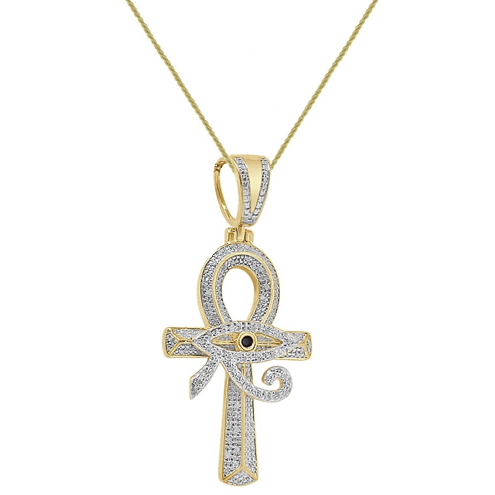 Real Natural Diamonds Egyptian Ankh Cross Horus Evil Eye Of Ra Pendant Charm 2\'\'
