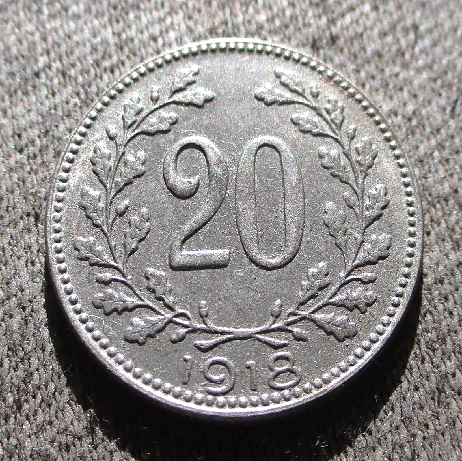 OLD COIN OF AUSTRIA-HUNGARY EMPIRE 20 HELLER 1918 WORLD WAR I ~ CHARLES I