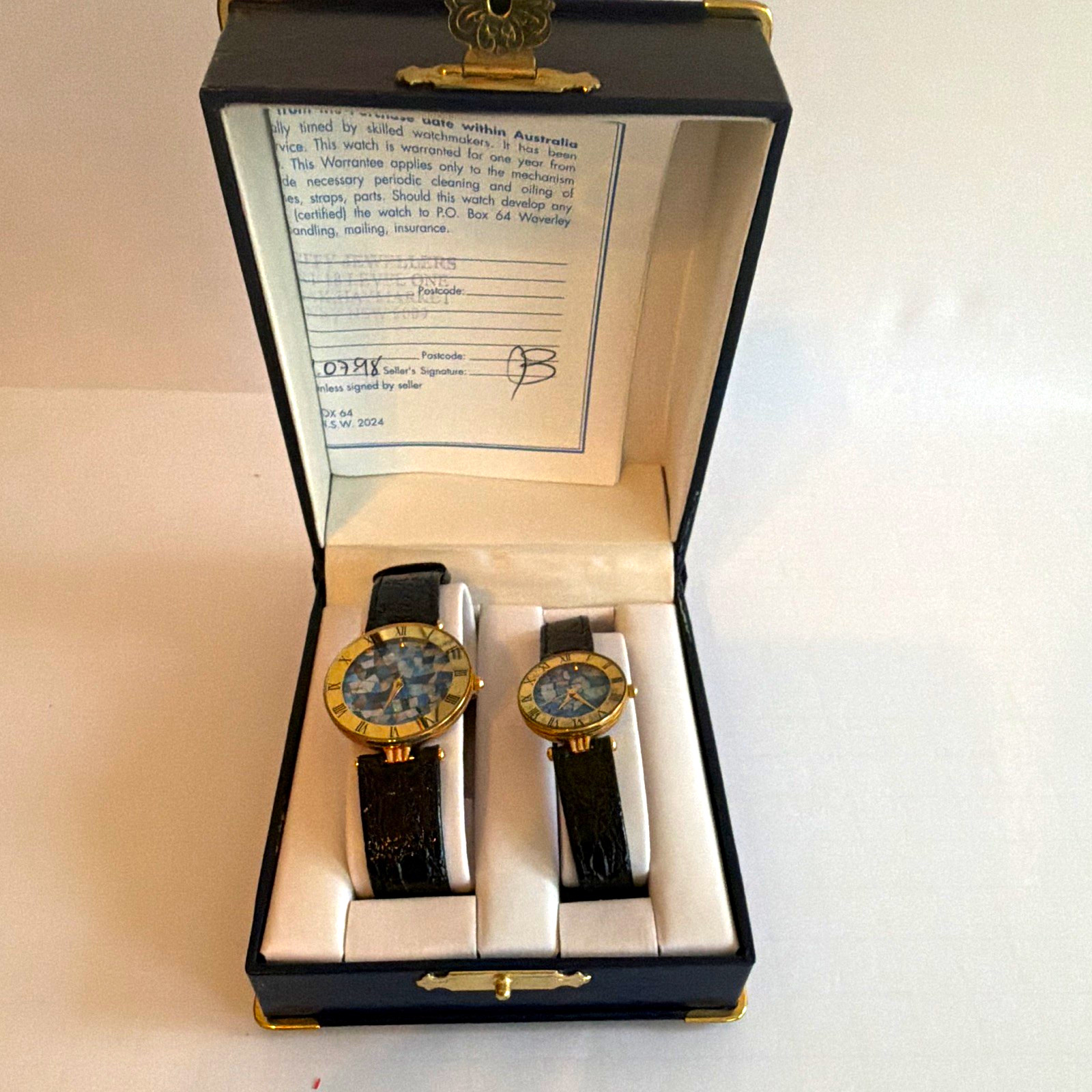 Vintage Toscow Opal Collection quartz wristwatches in original Box