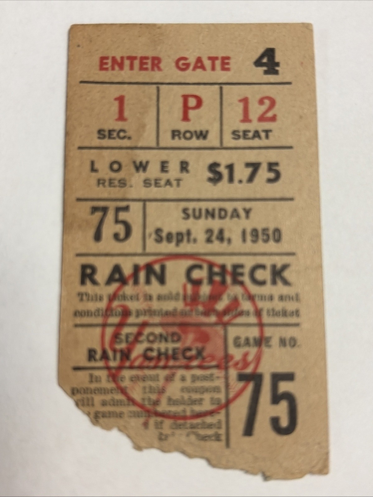 1950 Ted Williams Ticket 2 HR #28 Last Of  YR/#292/293 Life Boston Red Sox @NY⚾️