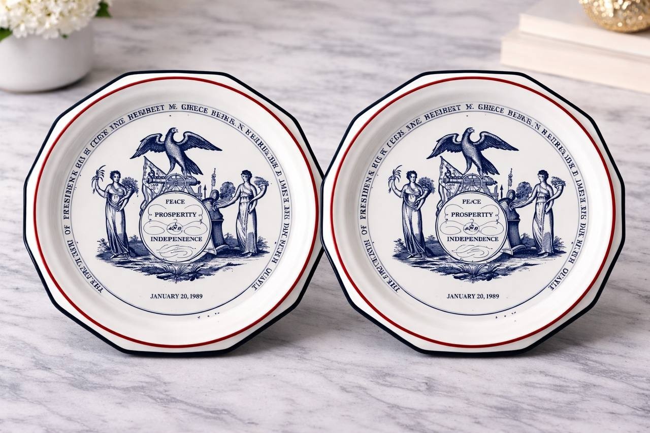 Pfaltzgraff 1989 George Bush Inaugural Ceramic Plate Set of 2 - Politics - USA