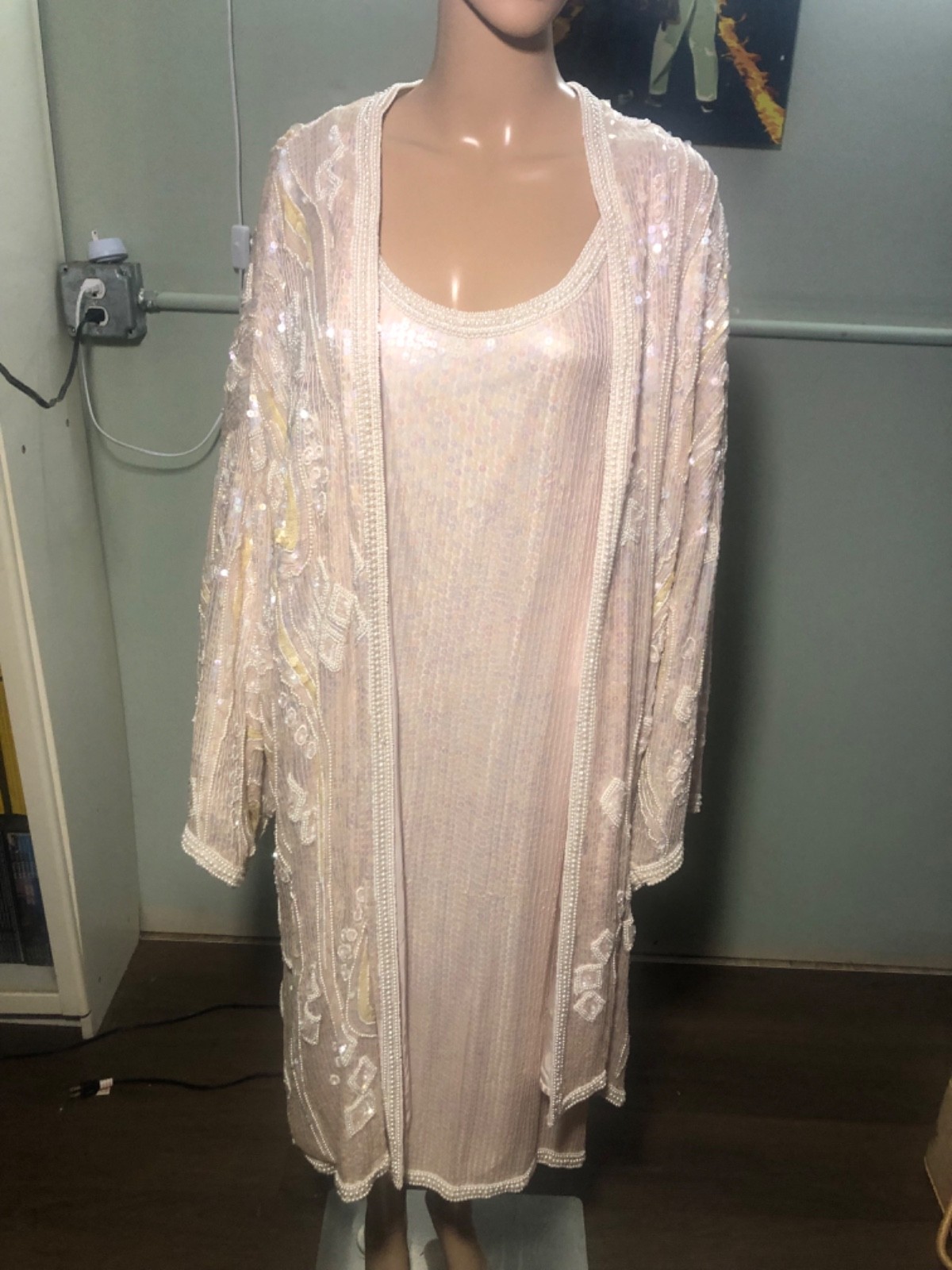 Vintage Judith Ann Creations TwoPiece Pure silk Hand-Beaded dress & Duster