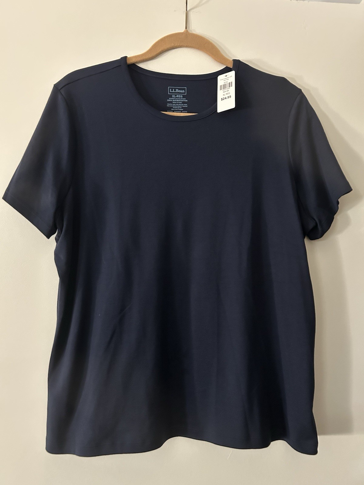 NWT LL Bean Raven Blue Pima Cotton Crewneck Short Sleeve Size XL Regular