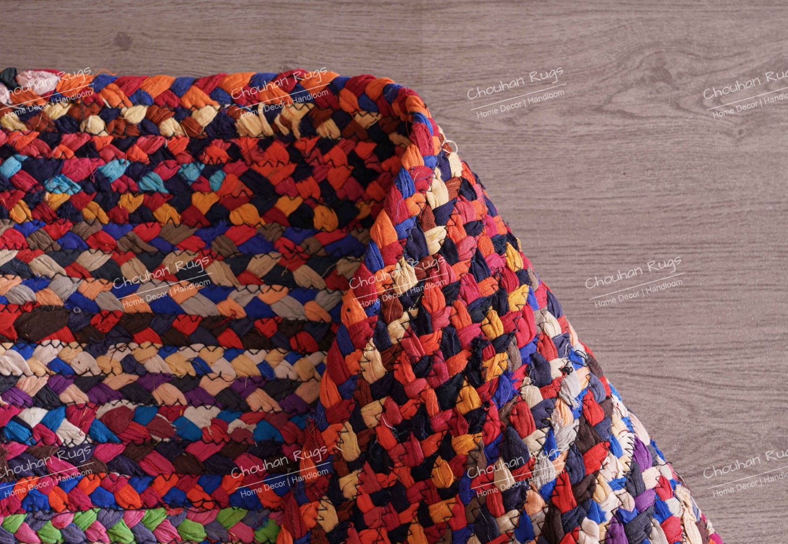 Oval Chindi Jute Rug Hand Braided Bohemian Mat Reversible Natural Carpet