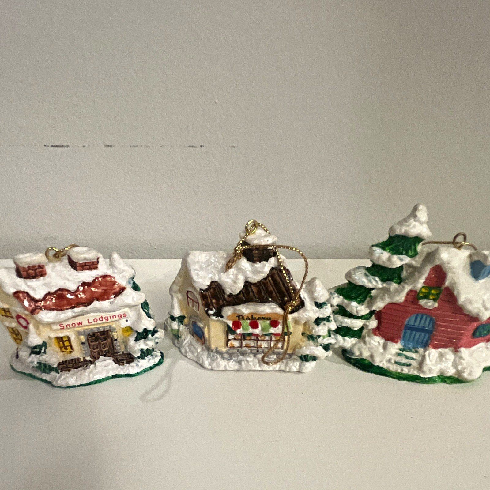 VTG Russ Bertie Snowy Village House Christmas Ornaments Set of 3 Multicolor 