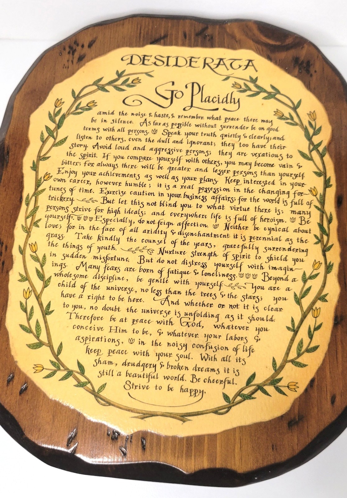 Vintage Desiderata Wood Wall Plaque Go Placidly Rustic Inspirational Decor Poem