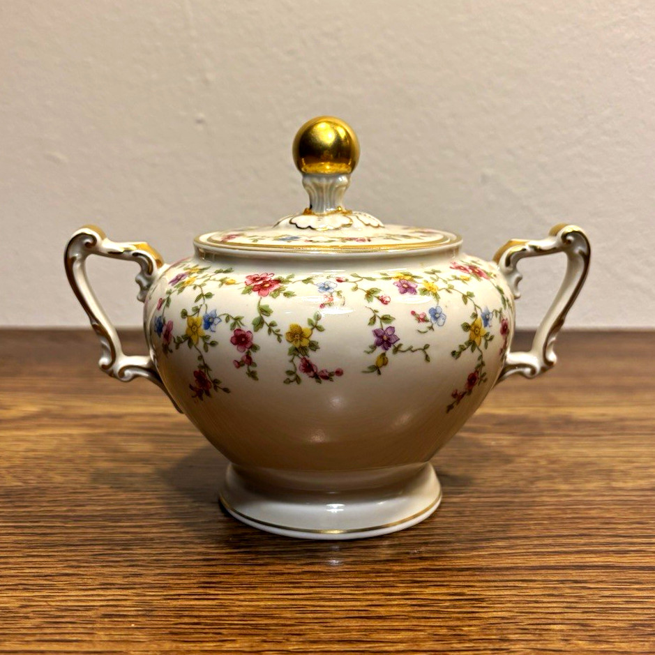 1930s Heinrich H&C Arcadia Floral Sugar Bowl w/ Lid & Handles 1930s Heinrich H&C Arcadia Floral Sugar Bowl w/ Lid & Handles