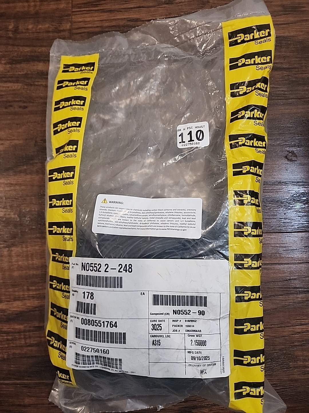 Parker N0552- 2-248 NBR 90-Durometer O Rings 178 Pieces