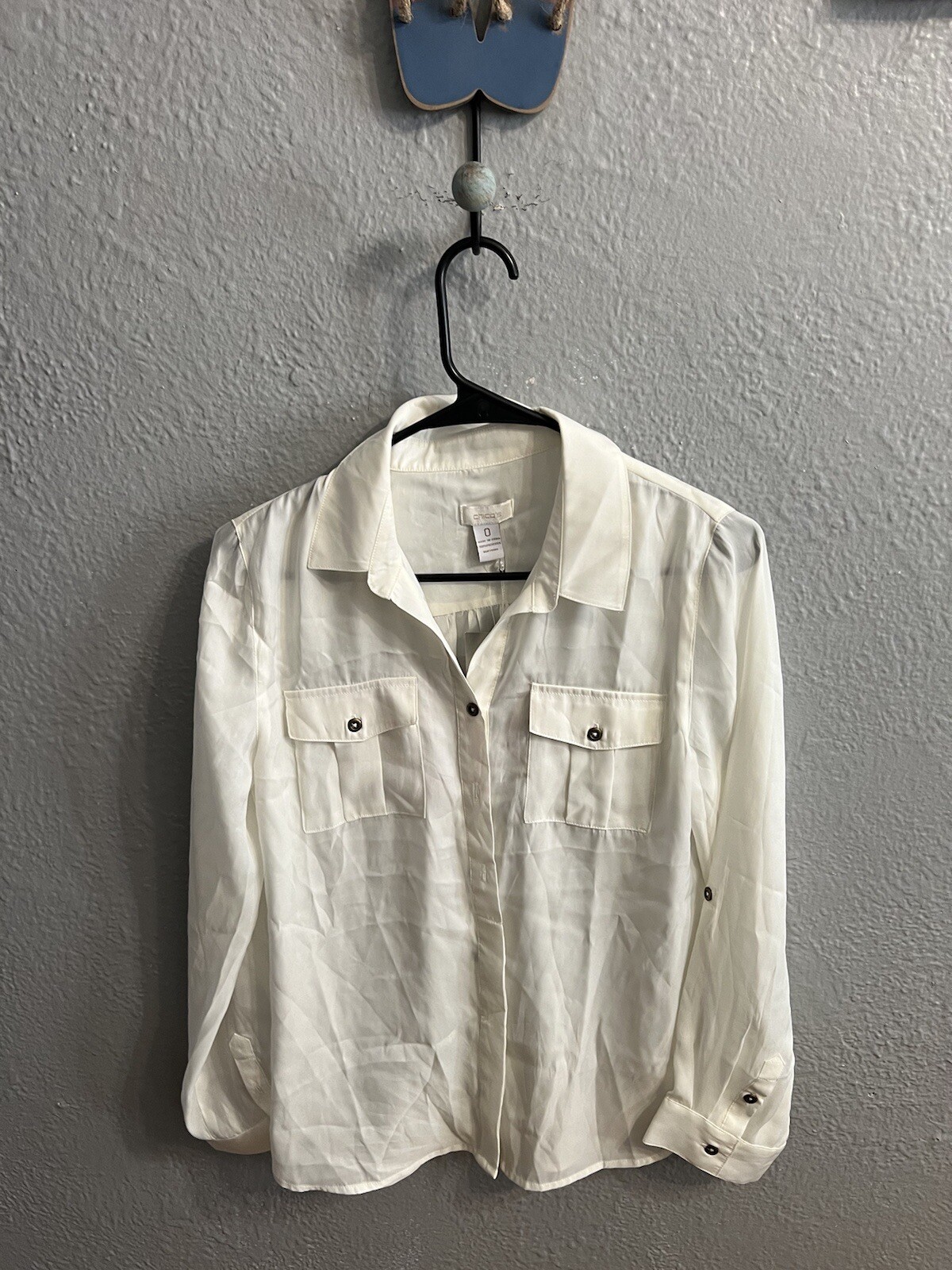 Chico\'s Womens Size 0 Off White  Blouse Button Down Long Tab Sleeves