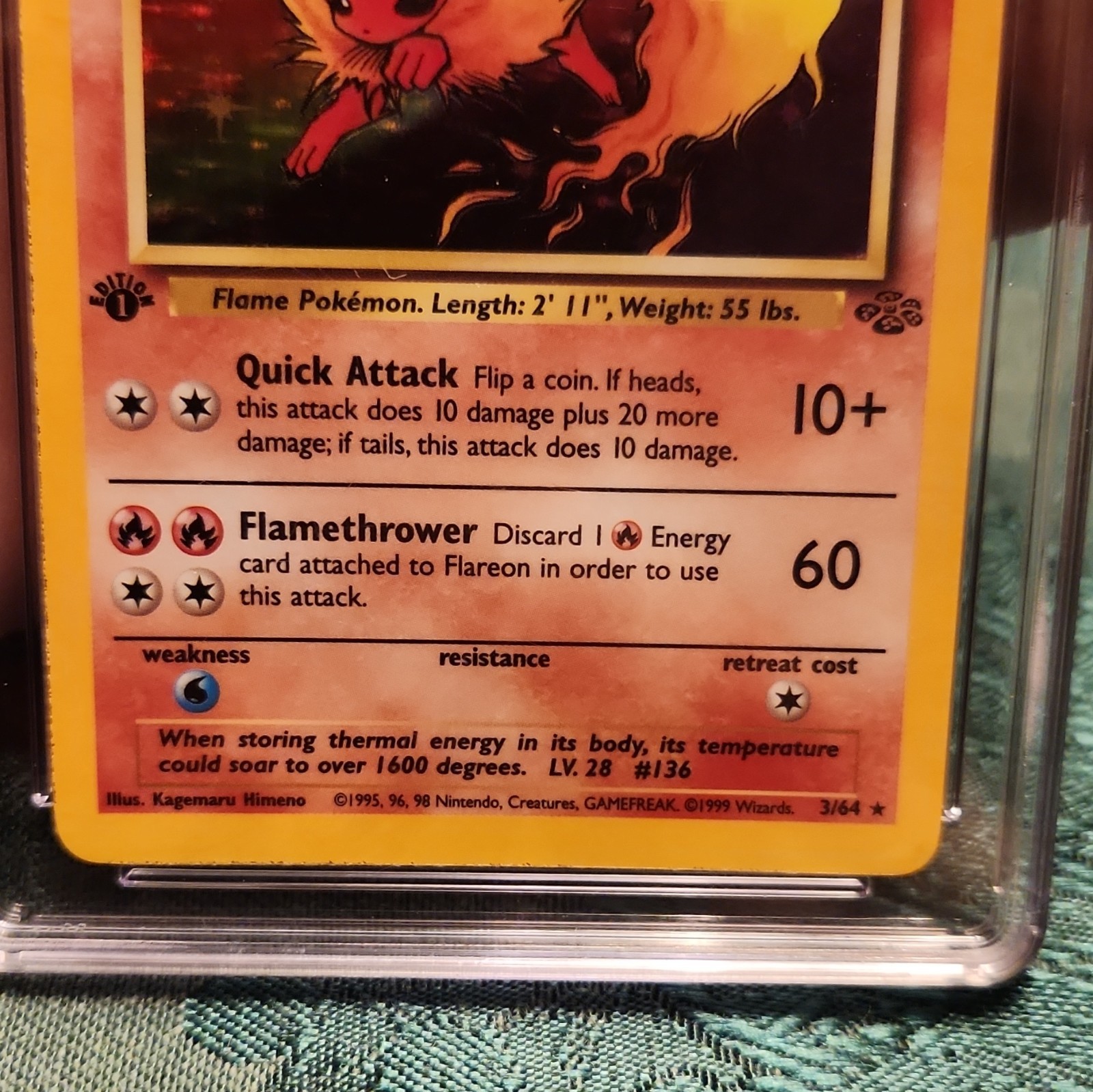 Pokemon TCG Flareon 3/64 Jungle 1st Edition Holo CGC 7 1999 English