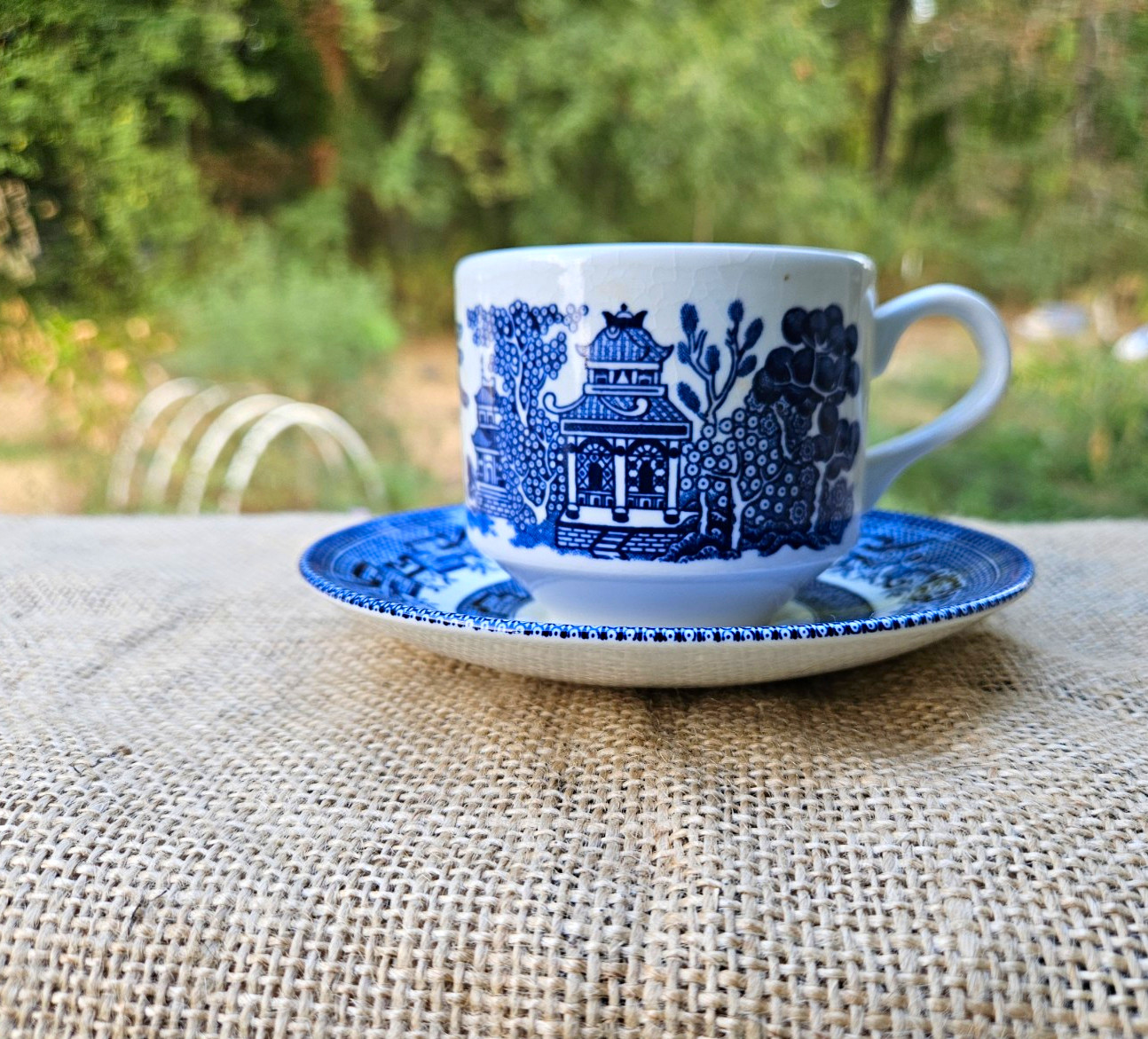 Churchill Blue Willow Cup and Saucer Set FREE US SHIPPING Vintage England