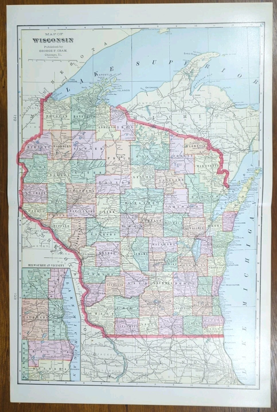 Vintage 1905 WISCONSIN Map 14\