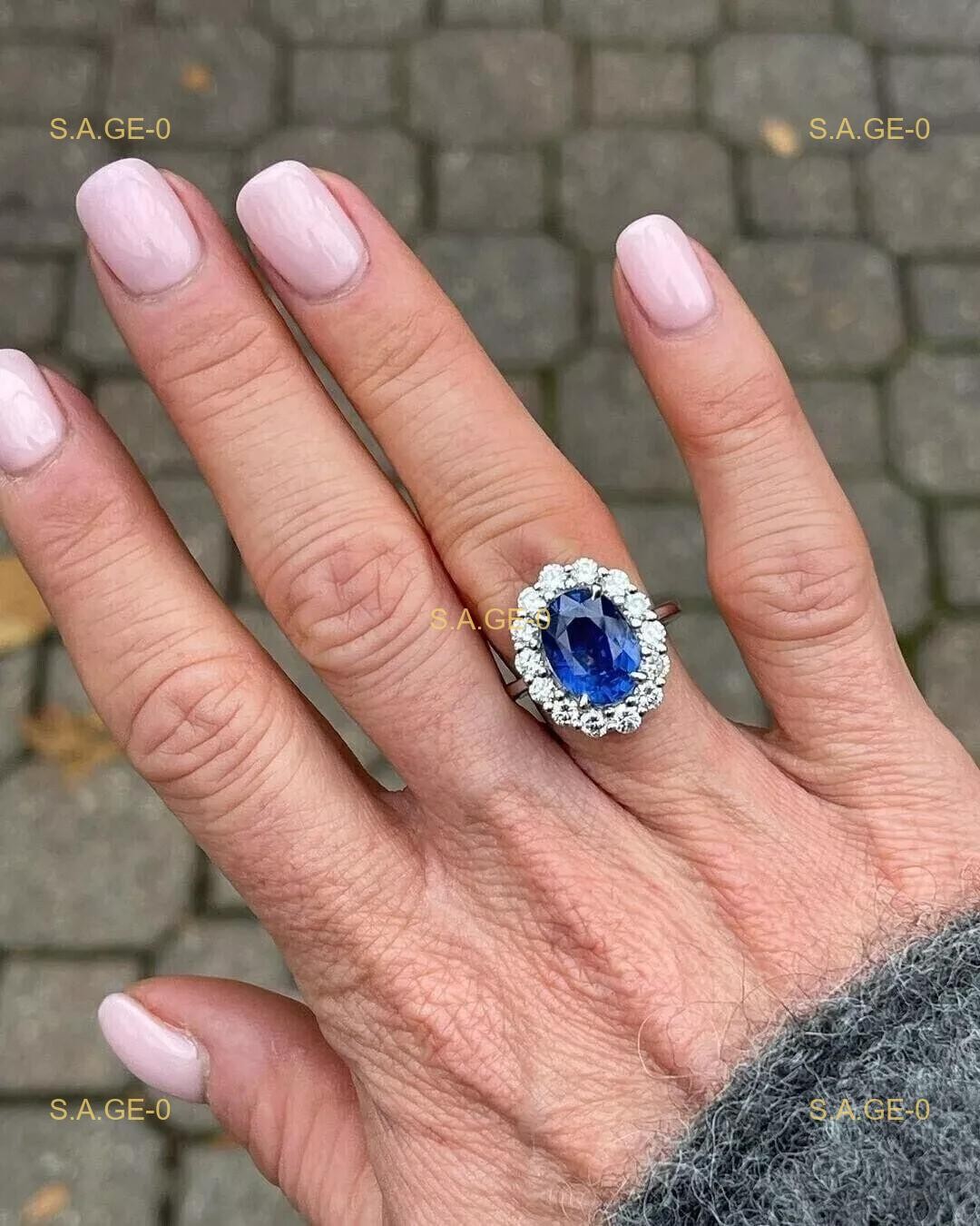 4.63 Ct Oval Natural Blue Sapphire Diamond Halo bridal Ring 14K White Gold Solid