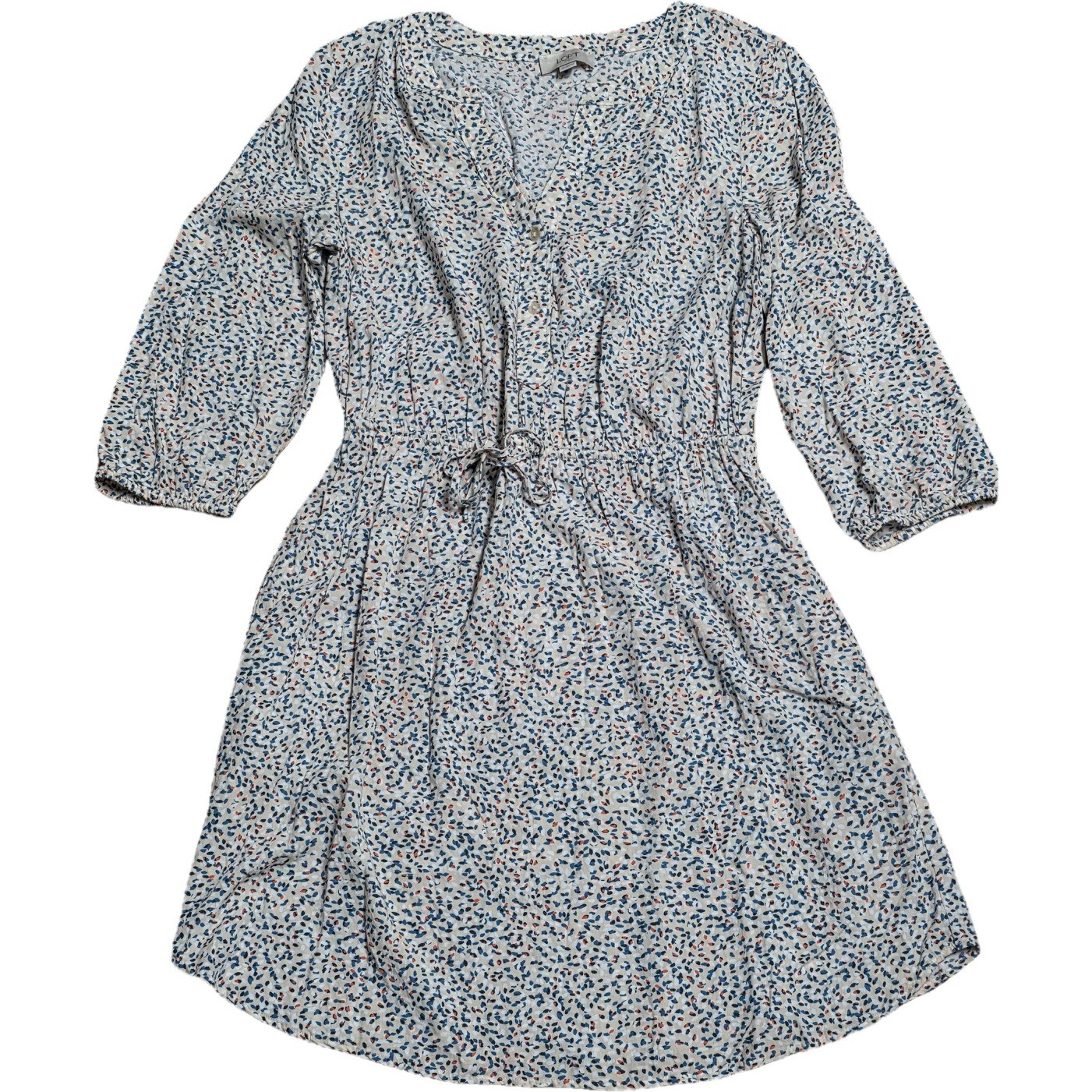 LOFT Outlet Mini Dress Beige Women\'s Size M Blue Orange Floral Print Tie Waist