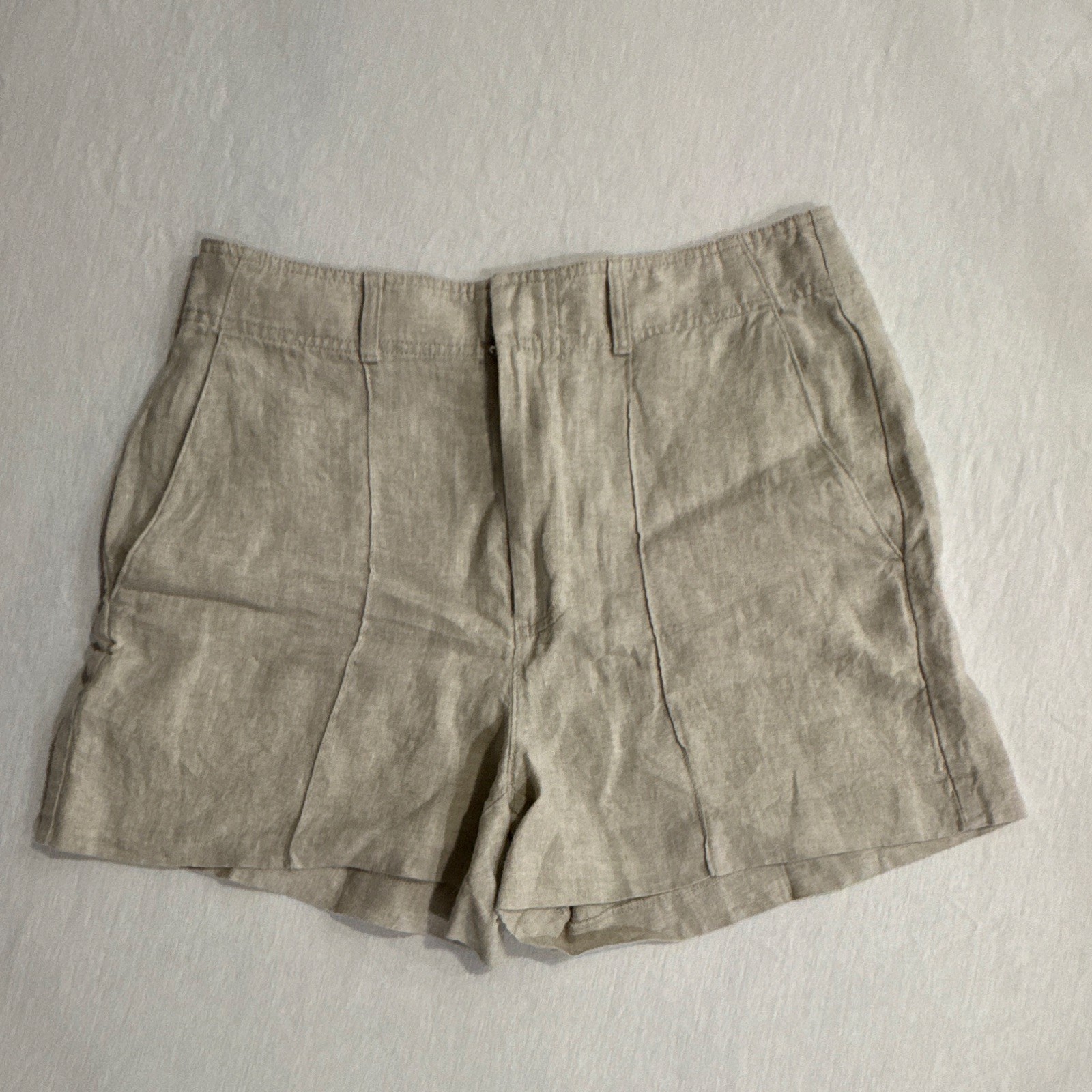 Madewell Drapey Shorts 100% Linen Beige Size 8 Mid Rise Pockets Zip Madewell Drapey Shorts 100% Linen Beige Size 8 Mid Rise Pockets Zip