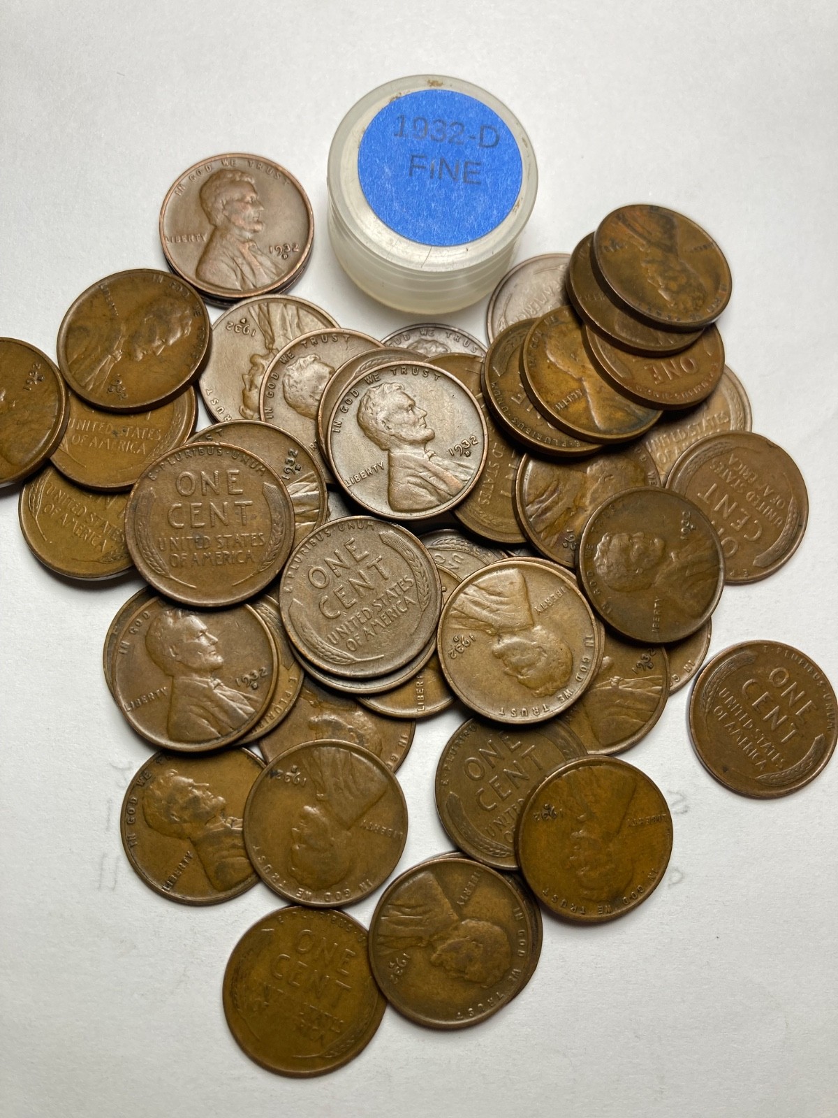 1932-D LINCOLN WHEAT CENT ROLL, HIGH GRADE, 50 COINS, ALL COINS \