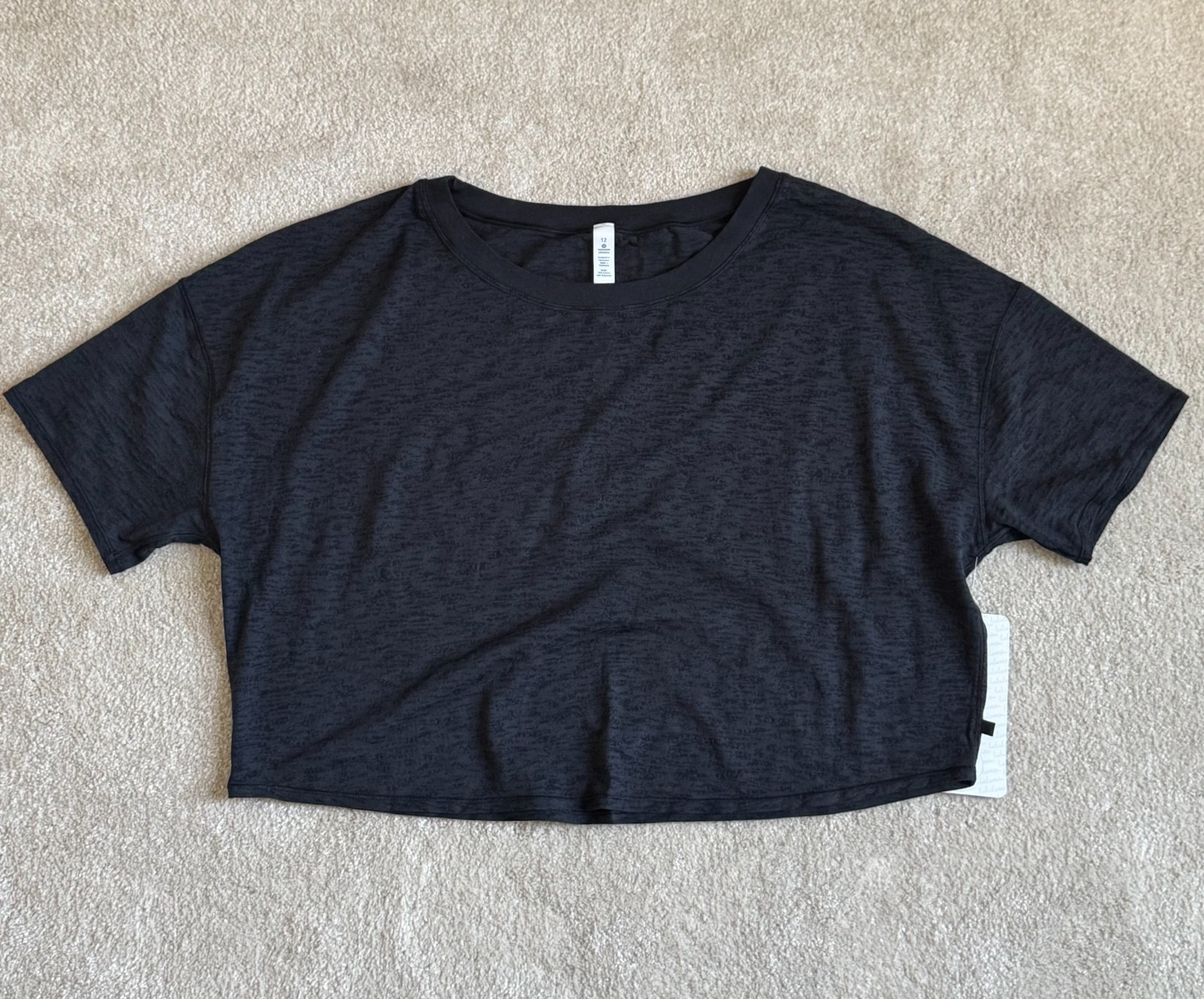 Lululemon Lightest Cropped Tee Black Short Sleeve Women\'s Size 12 NWT w/Shopper